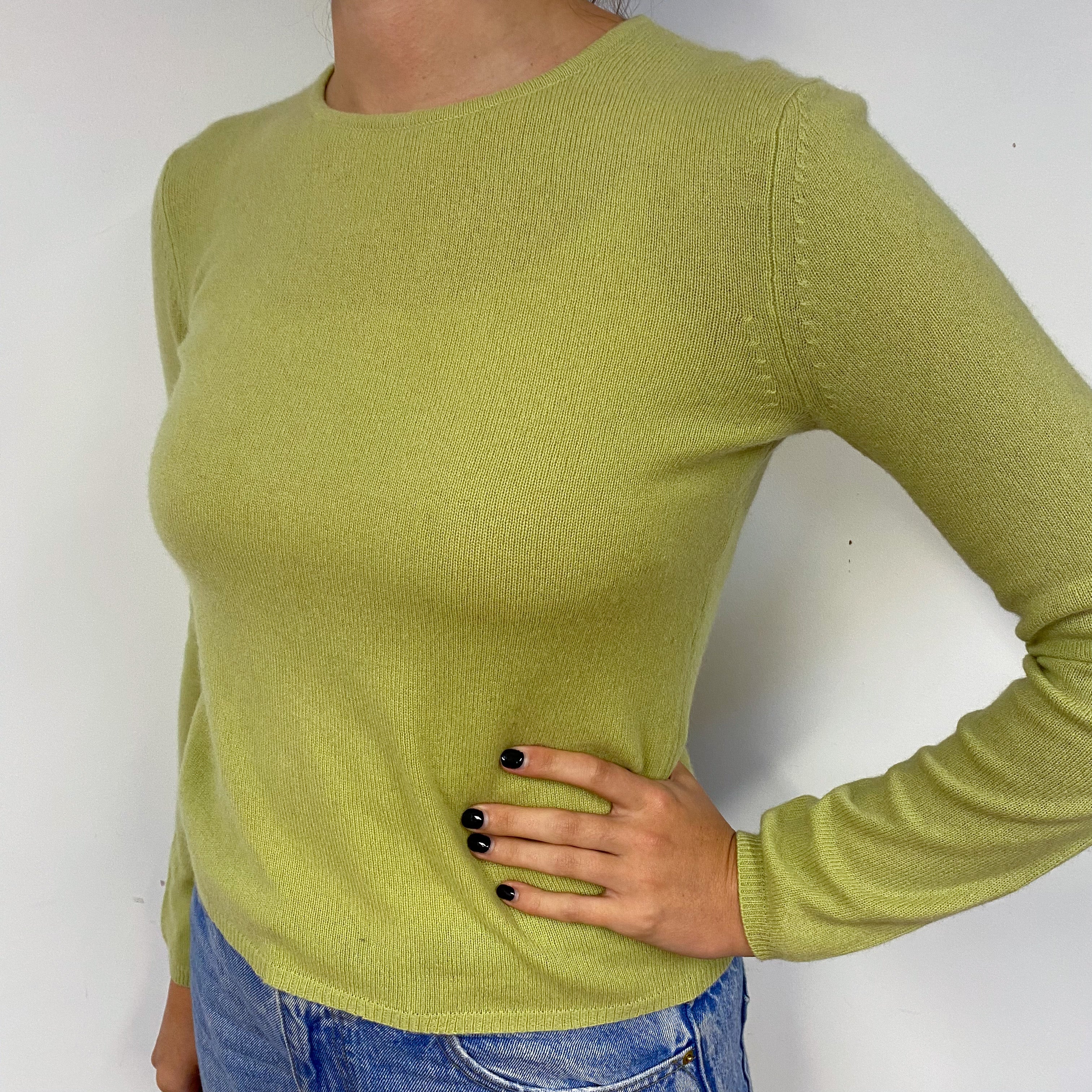 Pistachio Green Cashmere Crew Neck Jumper Small