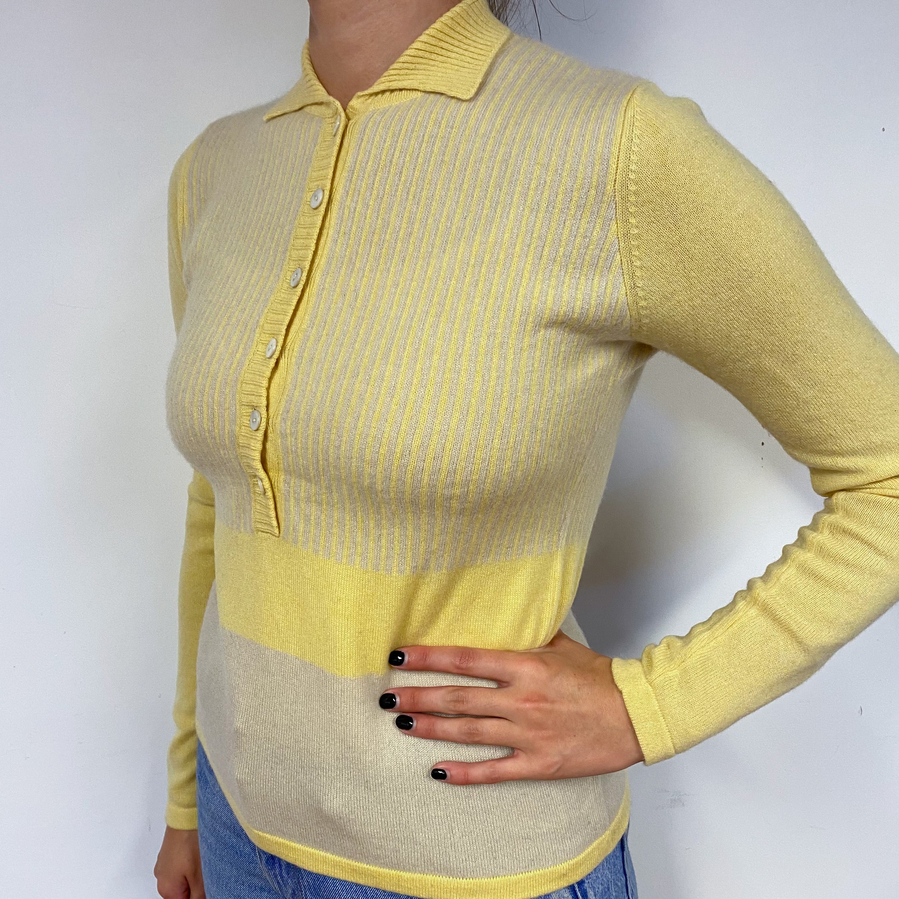 Vintage Lemon Yellow 1/2 Buttoned Cashmere Jumper Small