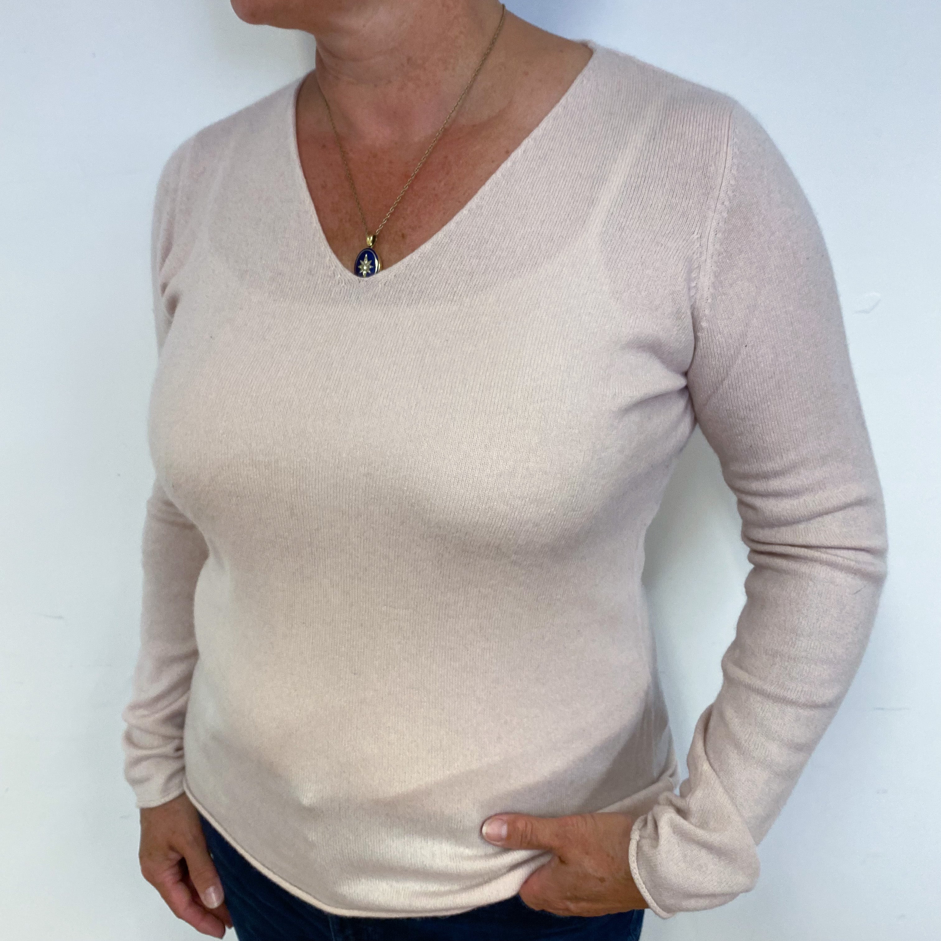 Ice Pink V Neck Cashmere Jumper