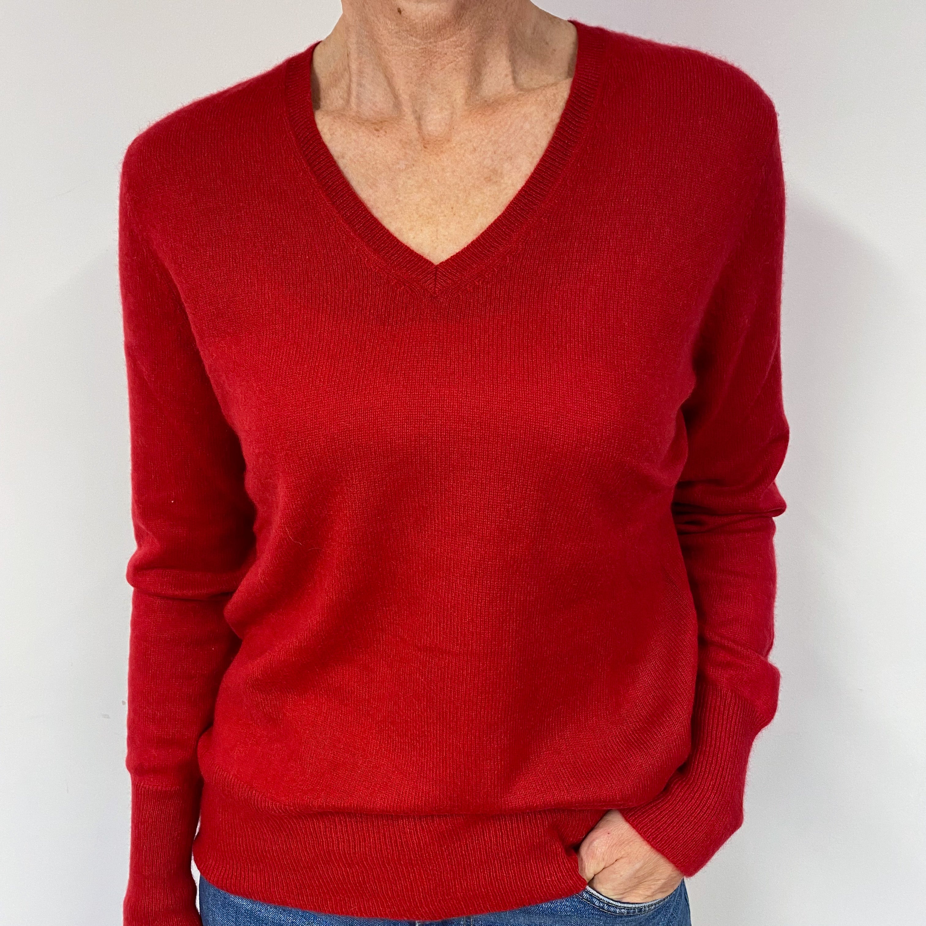 Crimson Red Cashmere V-Neck Jumper