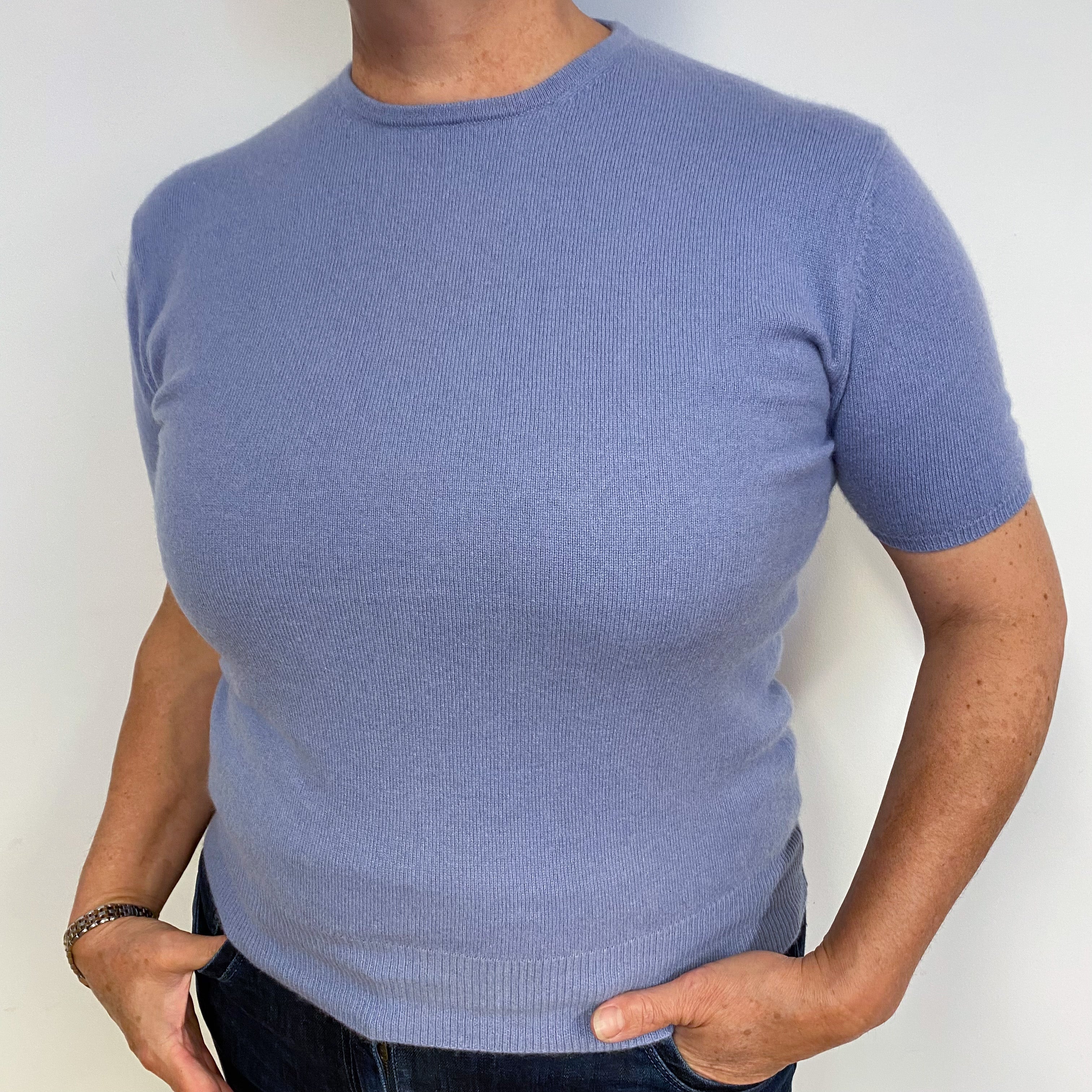 Pale Purple Short Sleeved Cashmere Crew Neck Jumper