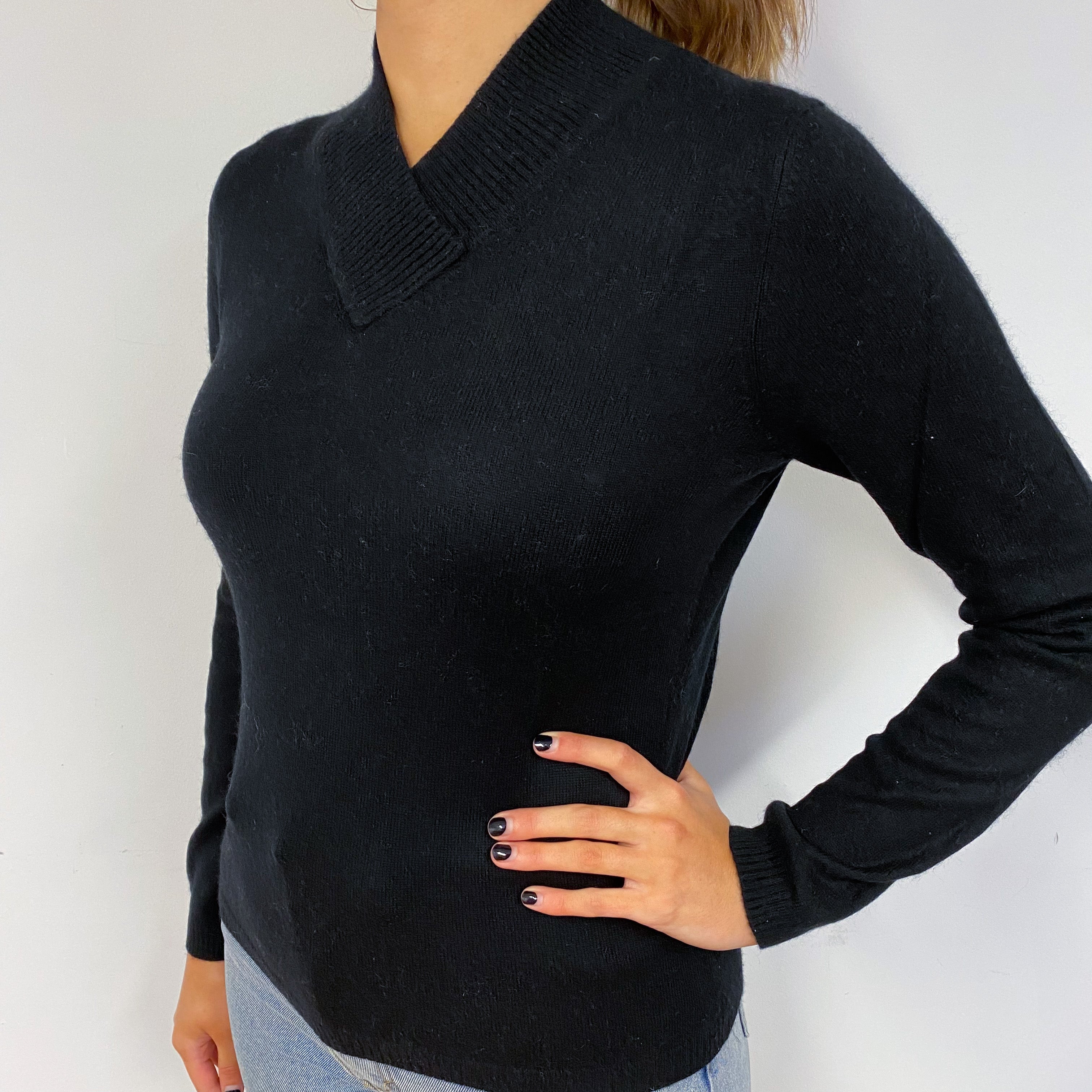 Black Cashmere V-Neck Jumper Small