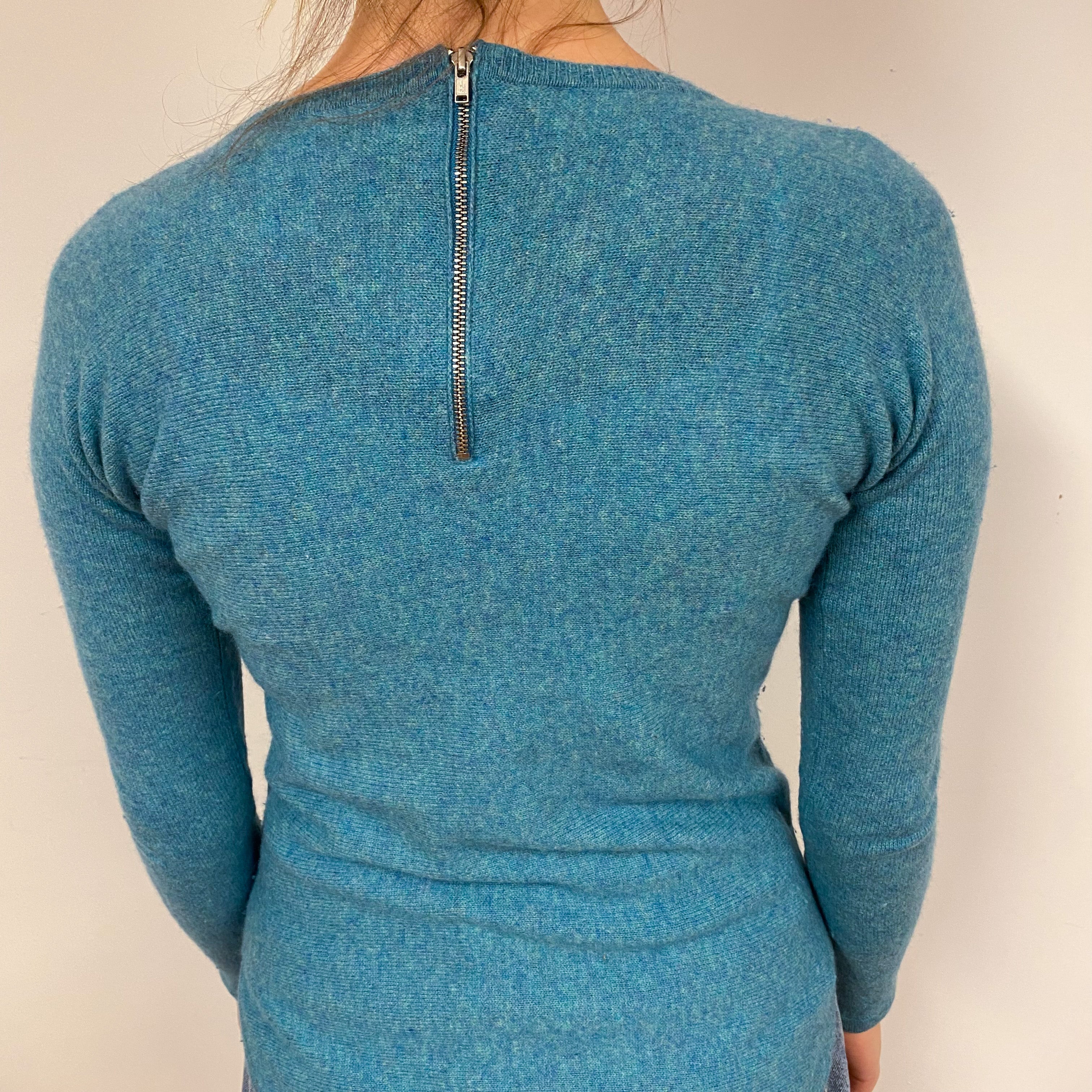 Aqua Blue Cashmere Crew Neck Jumper Small