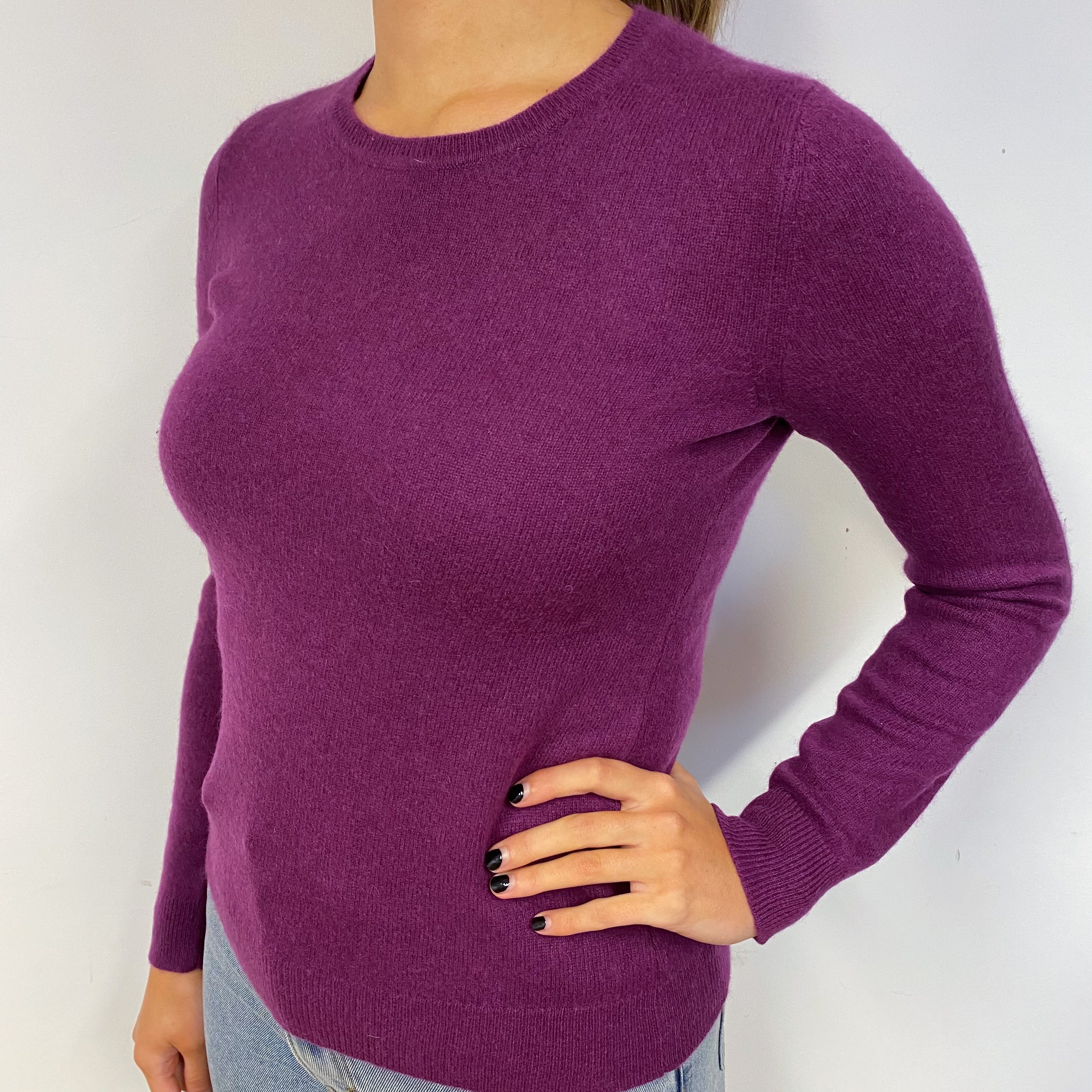 Deep Magenta Purple Cashmere Crew Neck Jumper Small