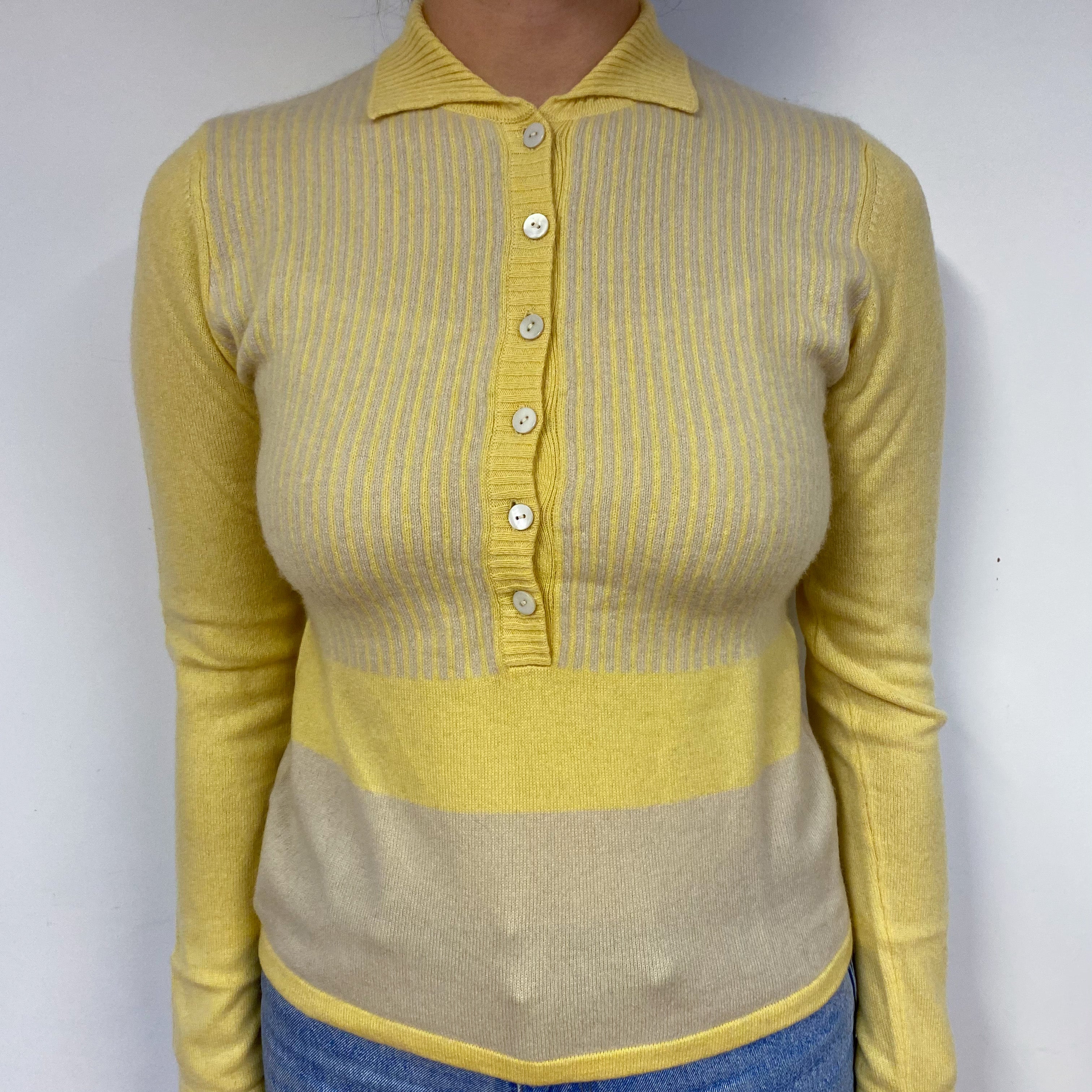 Vintage Lemon Yellow 1/2 Buttoned Cashmere Jumper Small