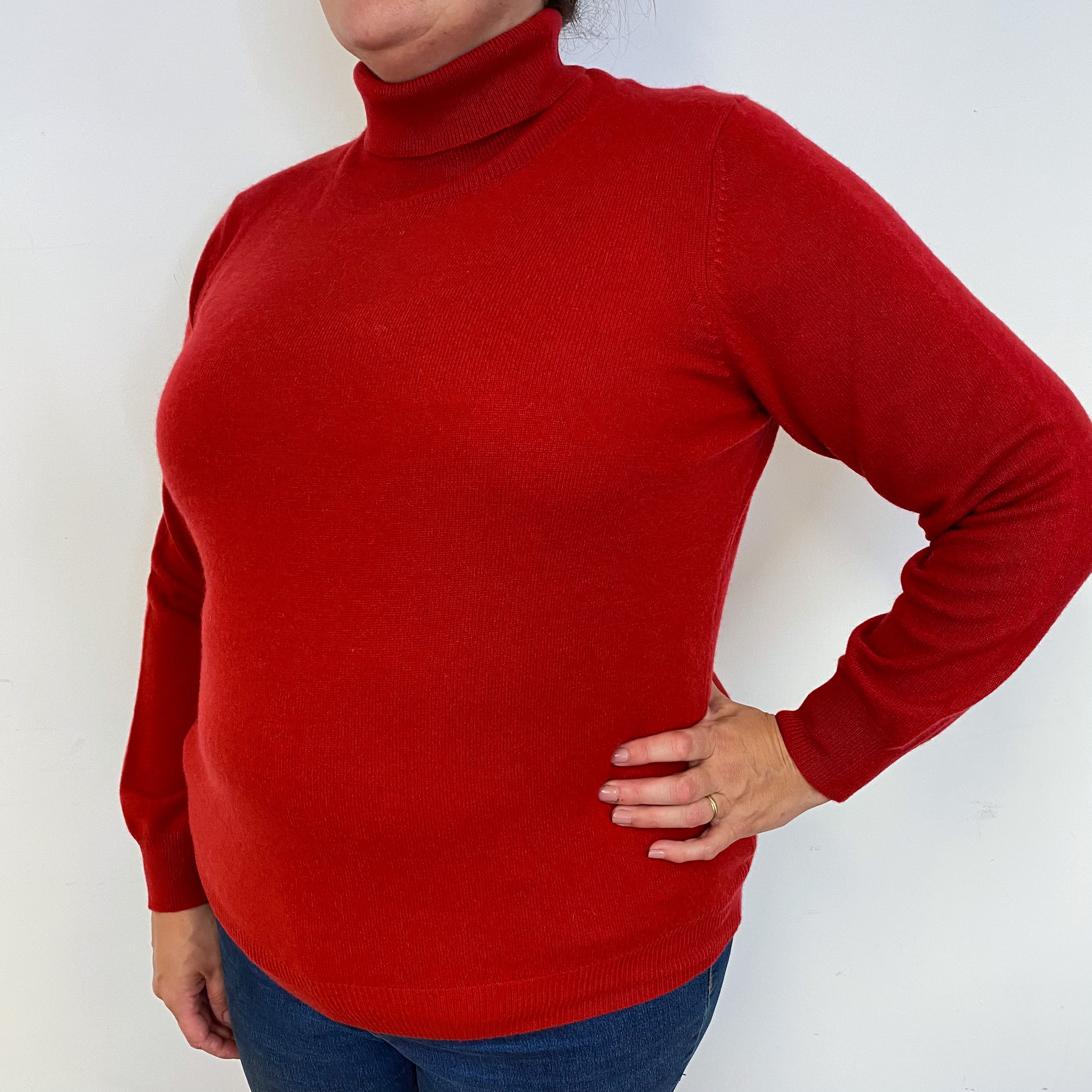 New Crimson Red Cashmere Polo Neck Jumper