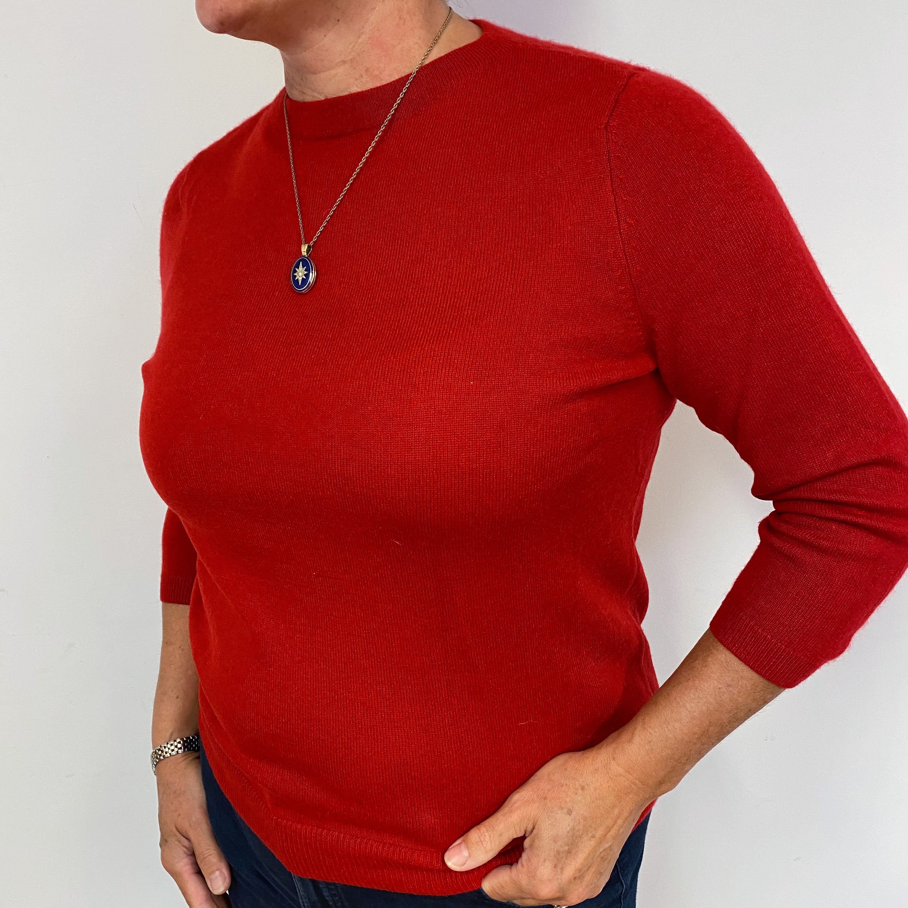 Scarlett Red 3/4 Sleeved Cashmere Crew Neck Jumper