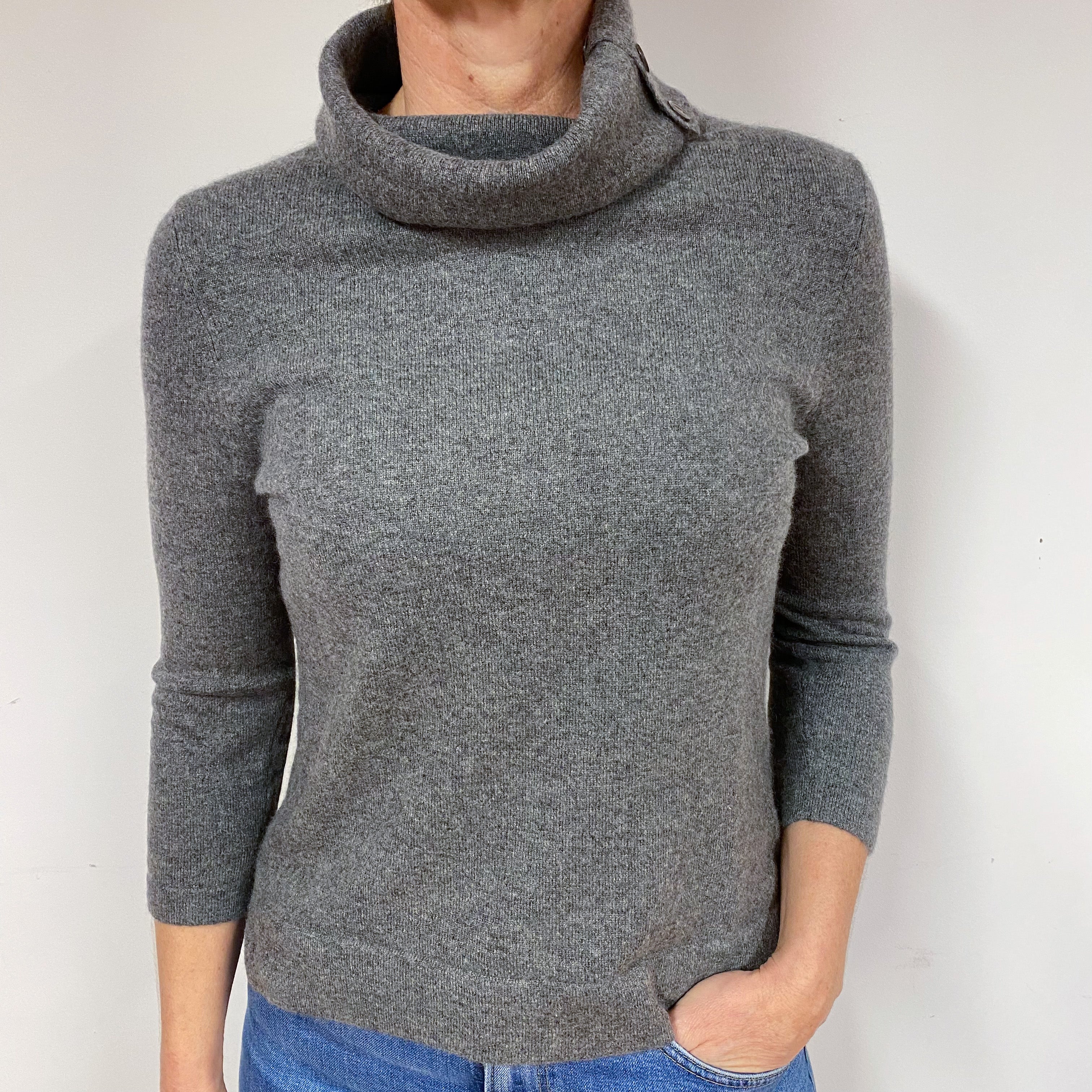 Slate Grey Cashmere Roll Neck Jumper Medium/Petite