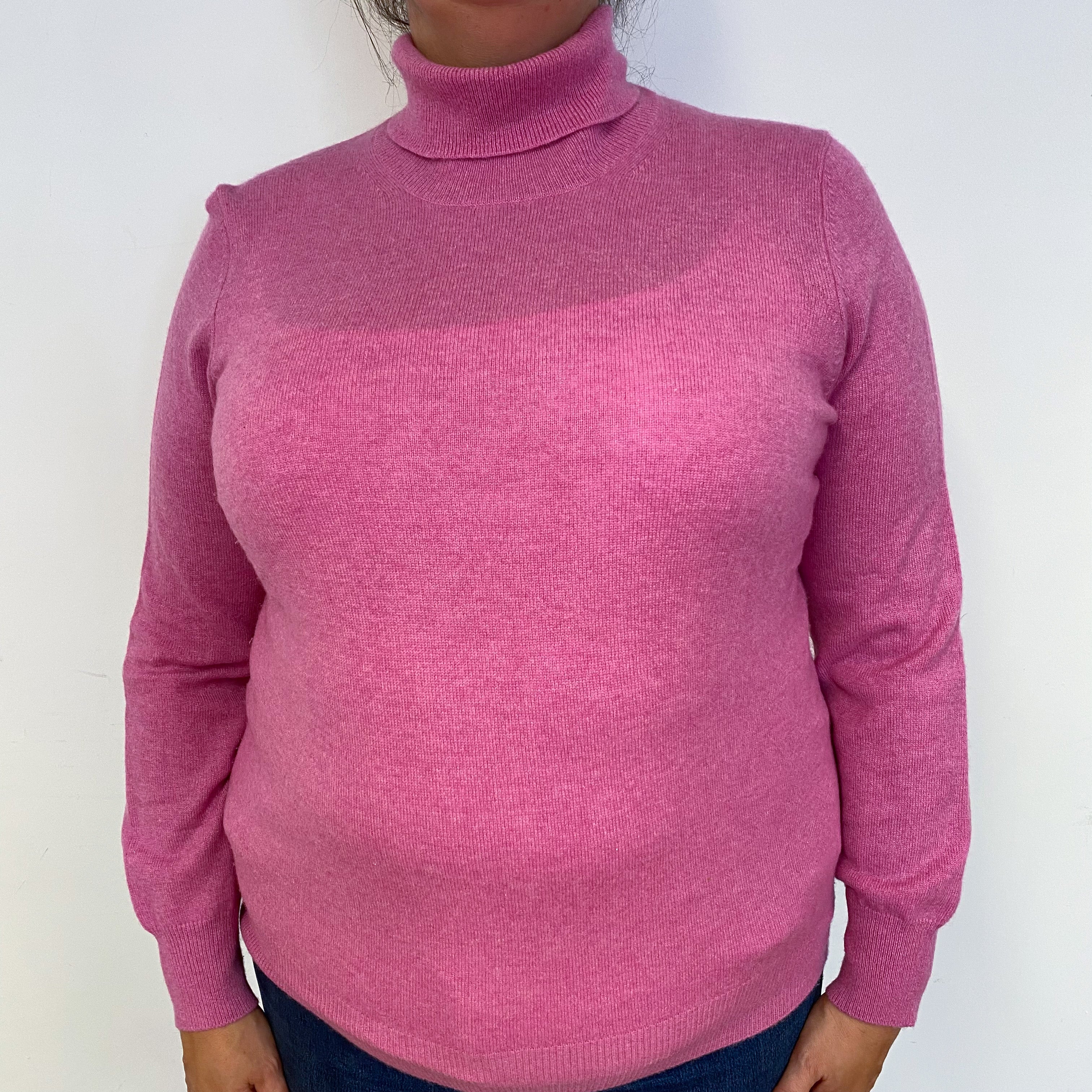 Raspberry Pink Cashmere Polo Neck Jumper