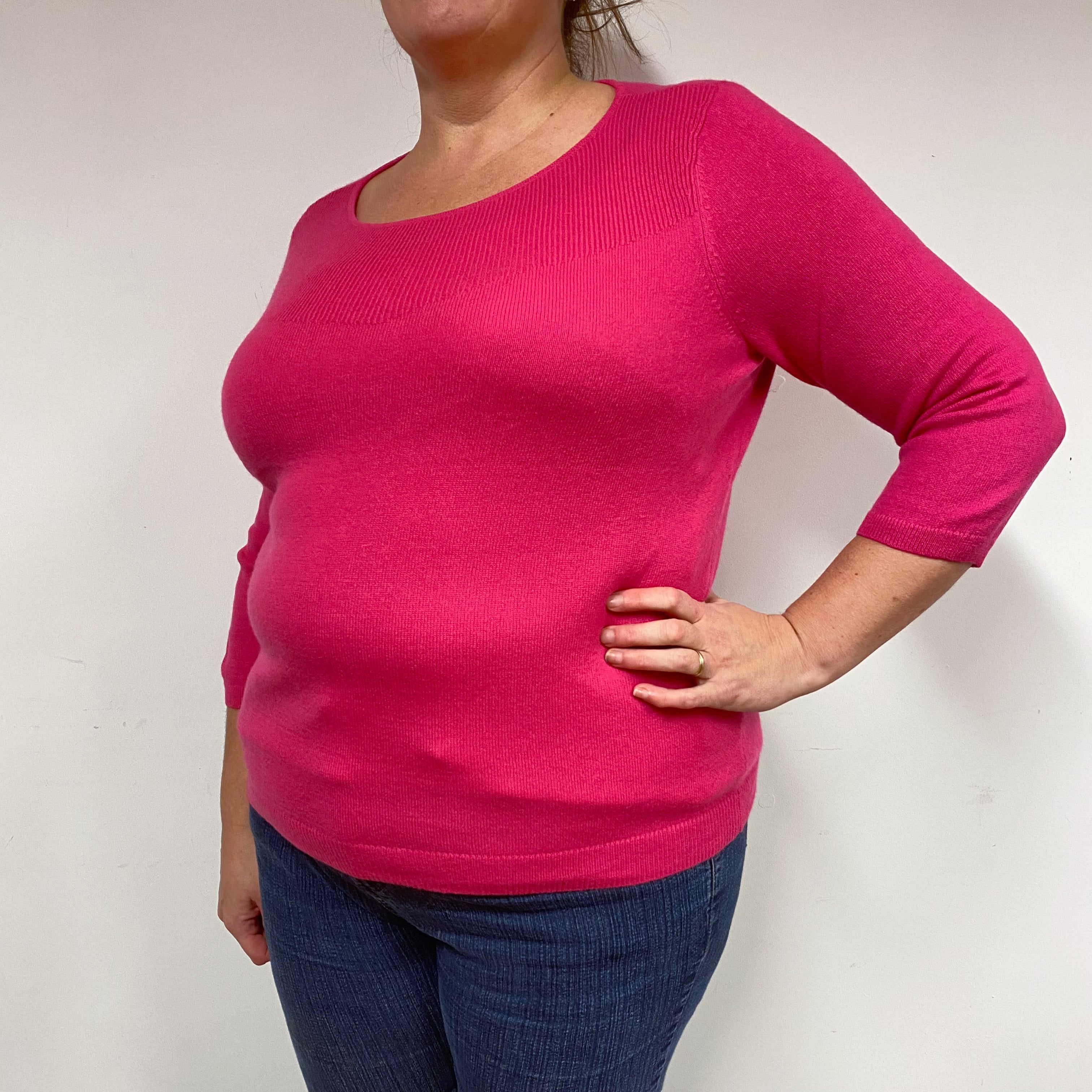 Fuchsia Pink Cashmere Crew Neck Jumper Extra Large/ Petite