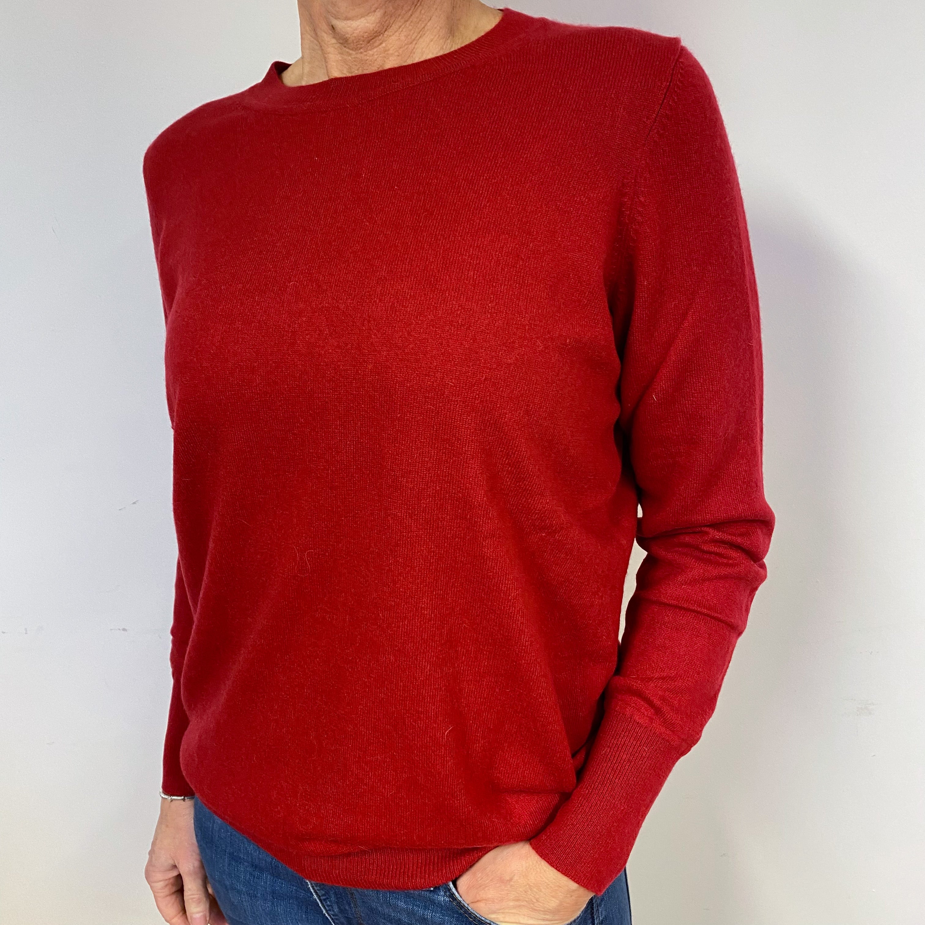 Crimson Red Cashmere Crew Neck Jumper Medium