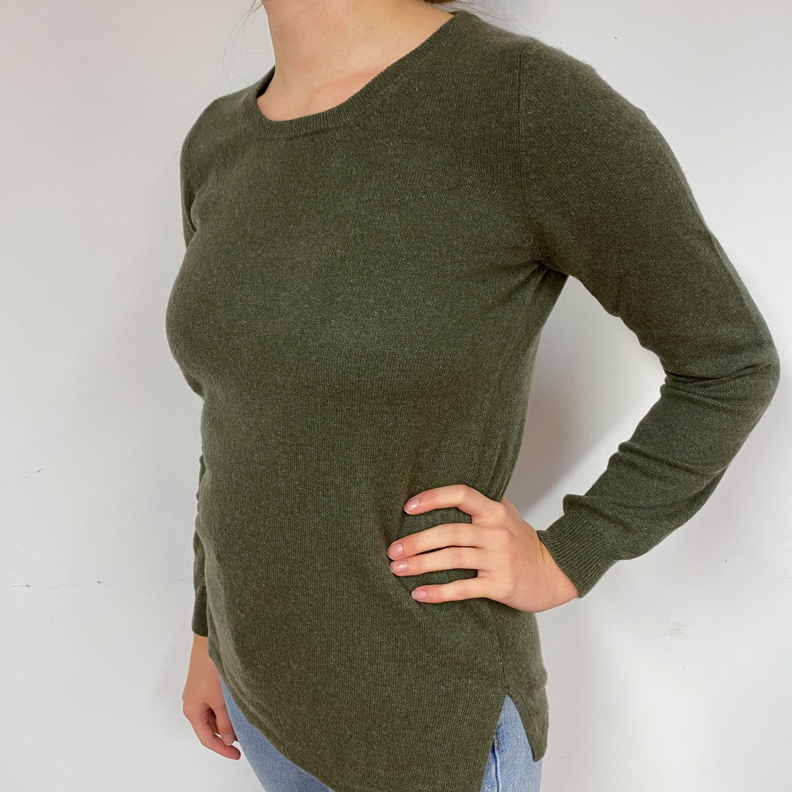 Khaki Green Cashmere Crew Neck Jumper Small