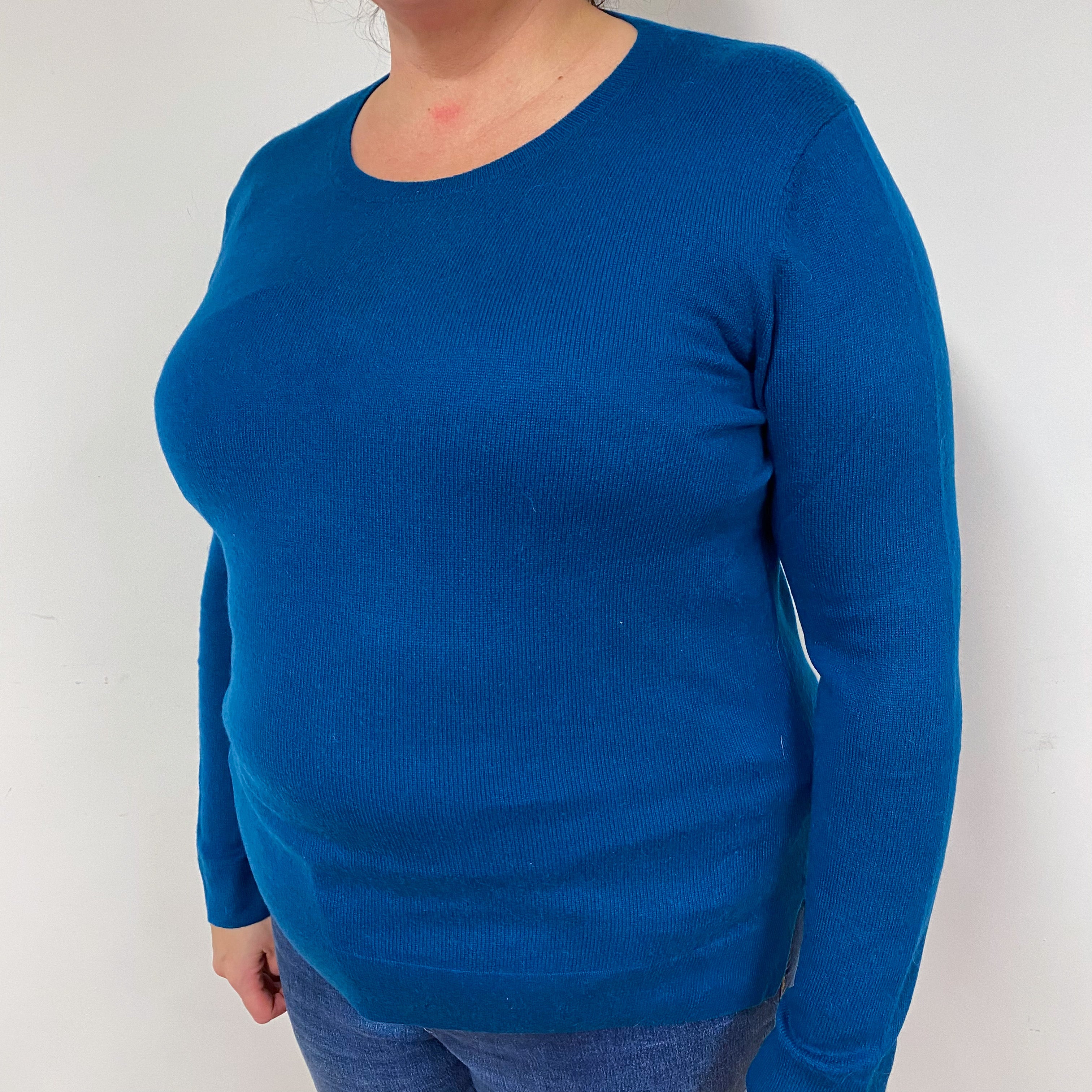 Teal Blue Cashmere Crew Neck Jumper Extra Large