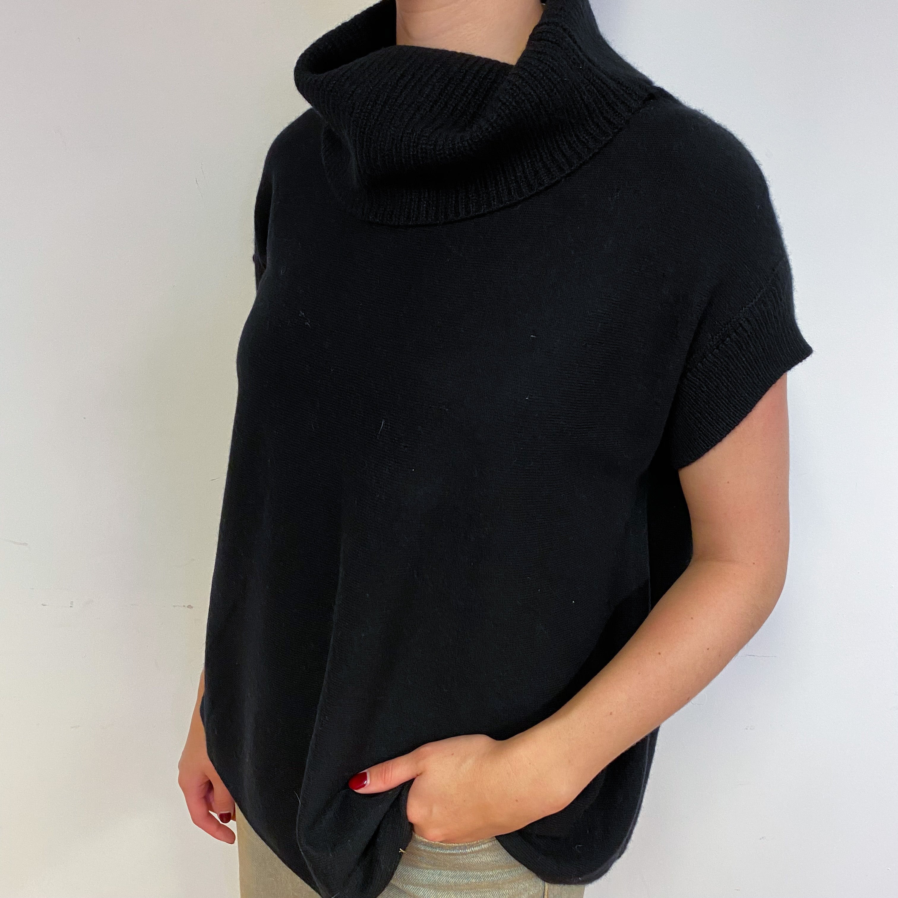 Vince Black Short Sleeve Cashmere Polo Neck Jumper Small