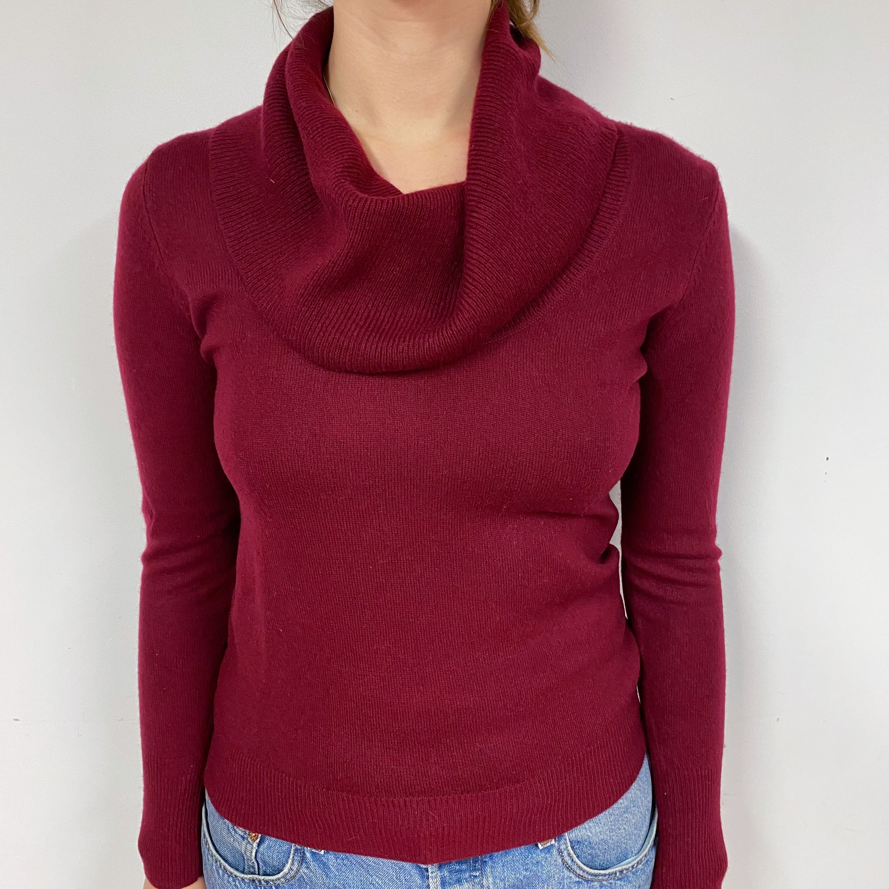 Burgundy Red Cashmere Cowl Neck Jumper Small