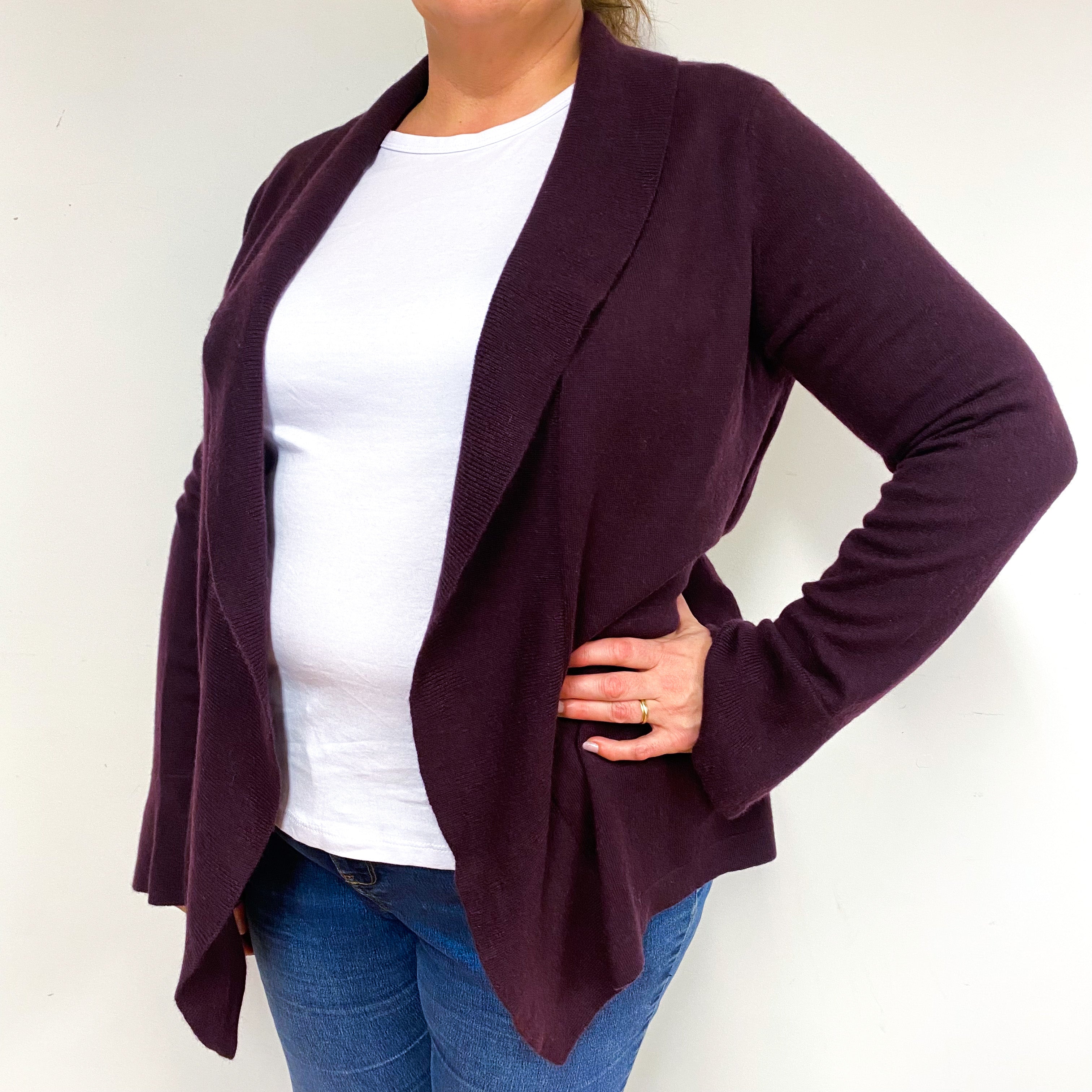 Aubergine Purple Cashmere Edge-Edge Cardigan Extra Large