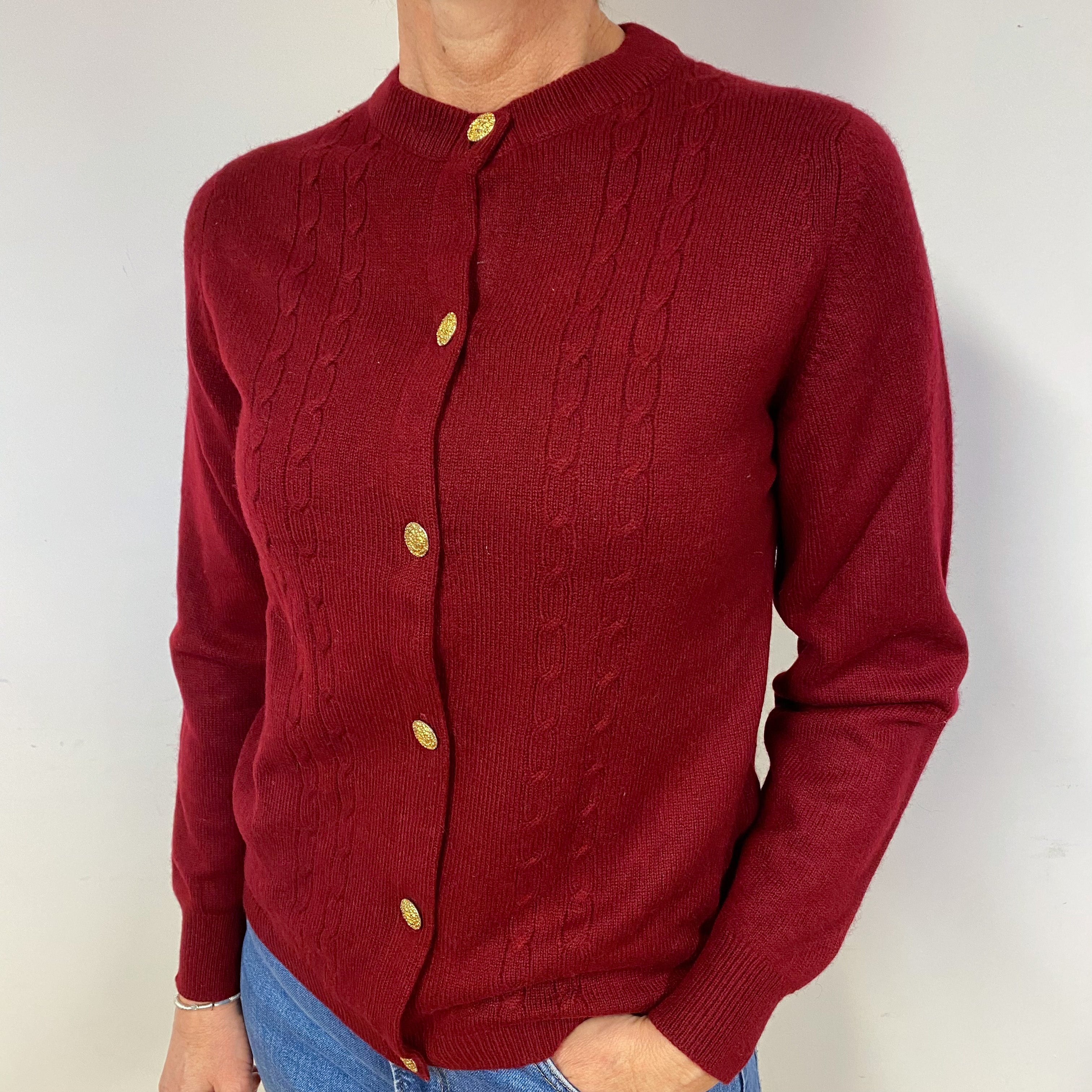 Vintage Scottish Wine Red Cashmere Cardigan Medium