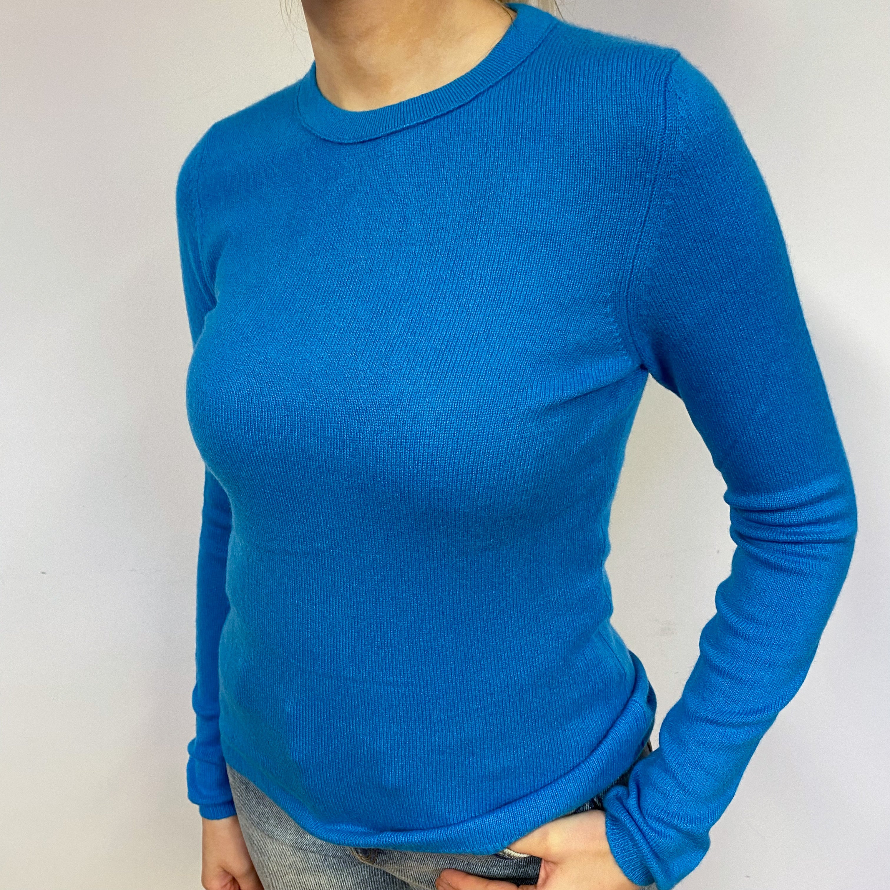 Deep Aqua Blue Cashmere Crew Neck Jumper Small