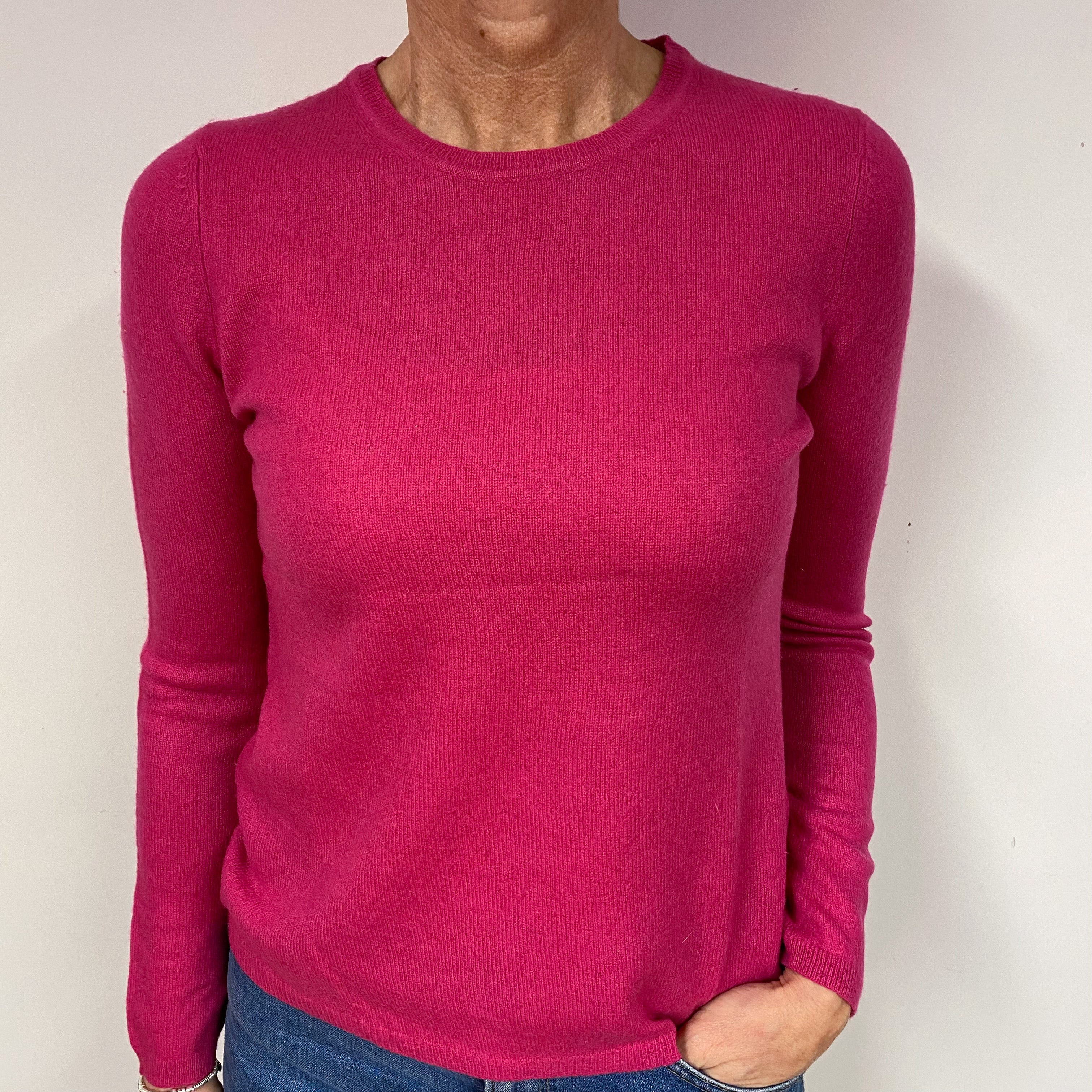 Tulip Pink Cashmere Crew Neck Jumper Medium Slim