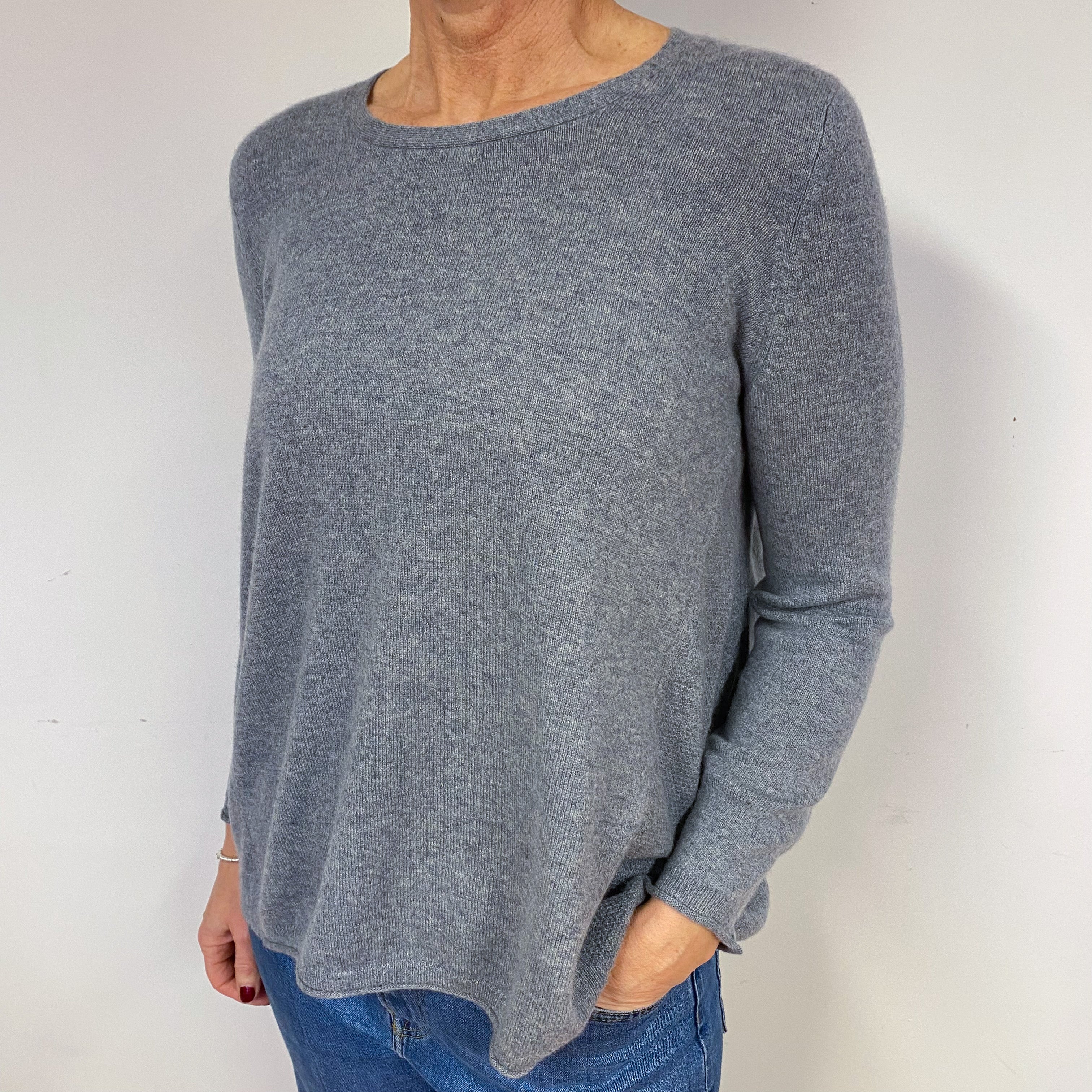 Steel Grey Floaty Cashmere Crew Neck Jumper Medium