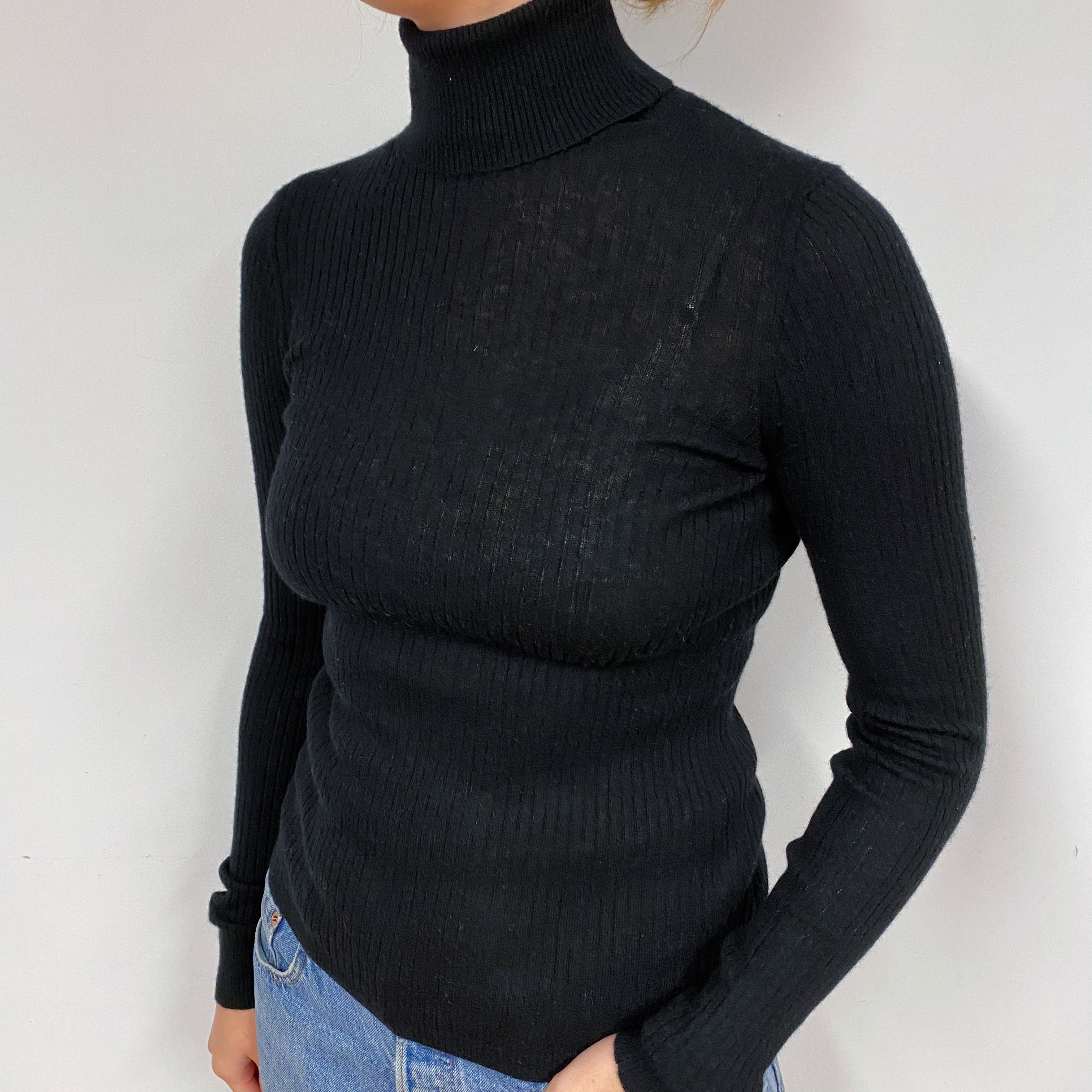 Black Cashmere Polo Neck Jumper Small