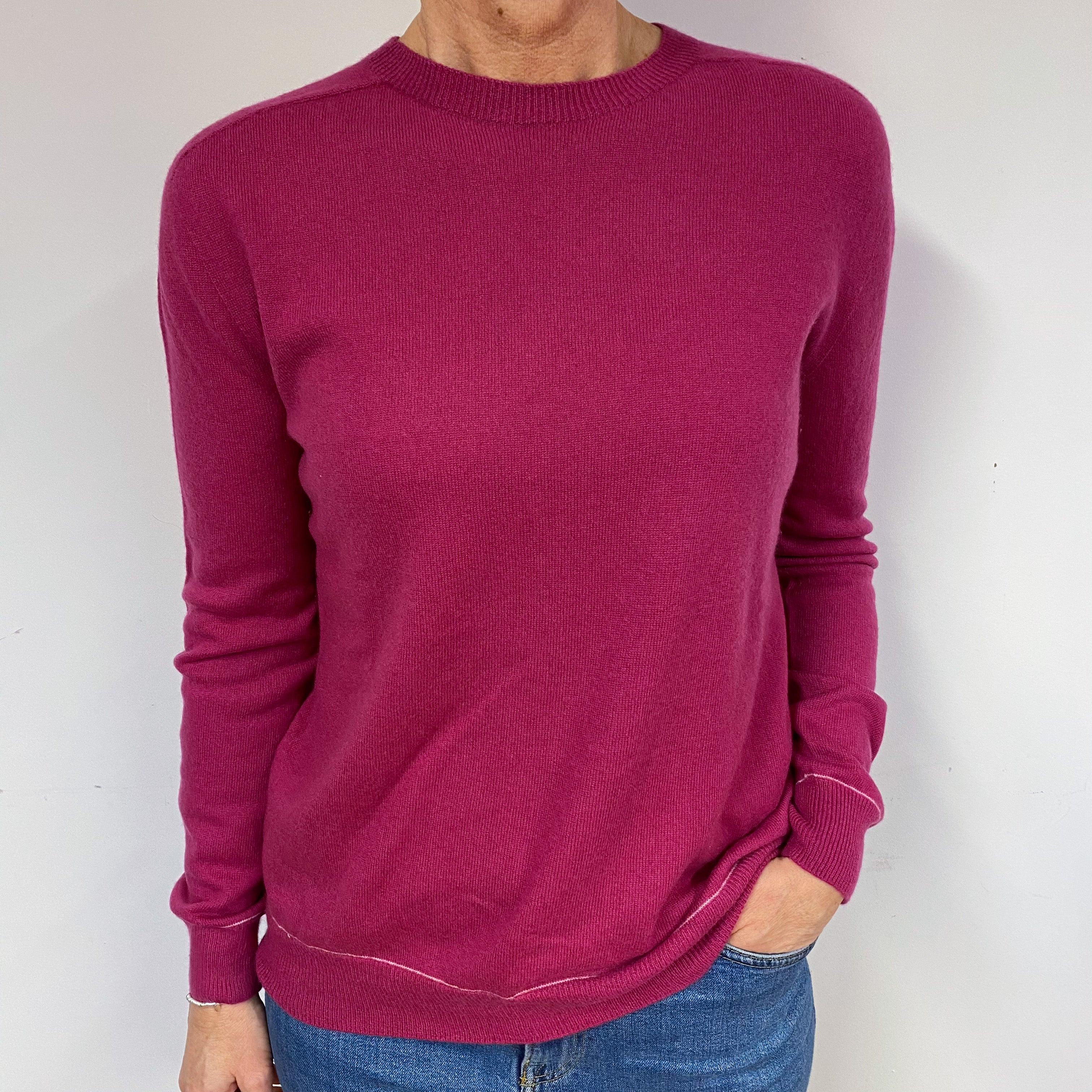 Magenta Pink Cashmere Crew Neck Jumper Medium