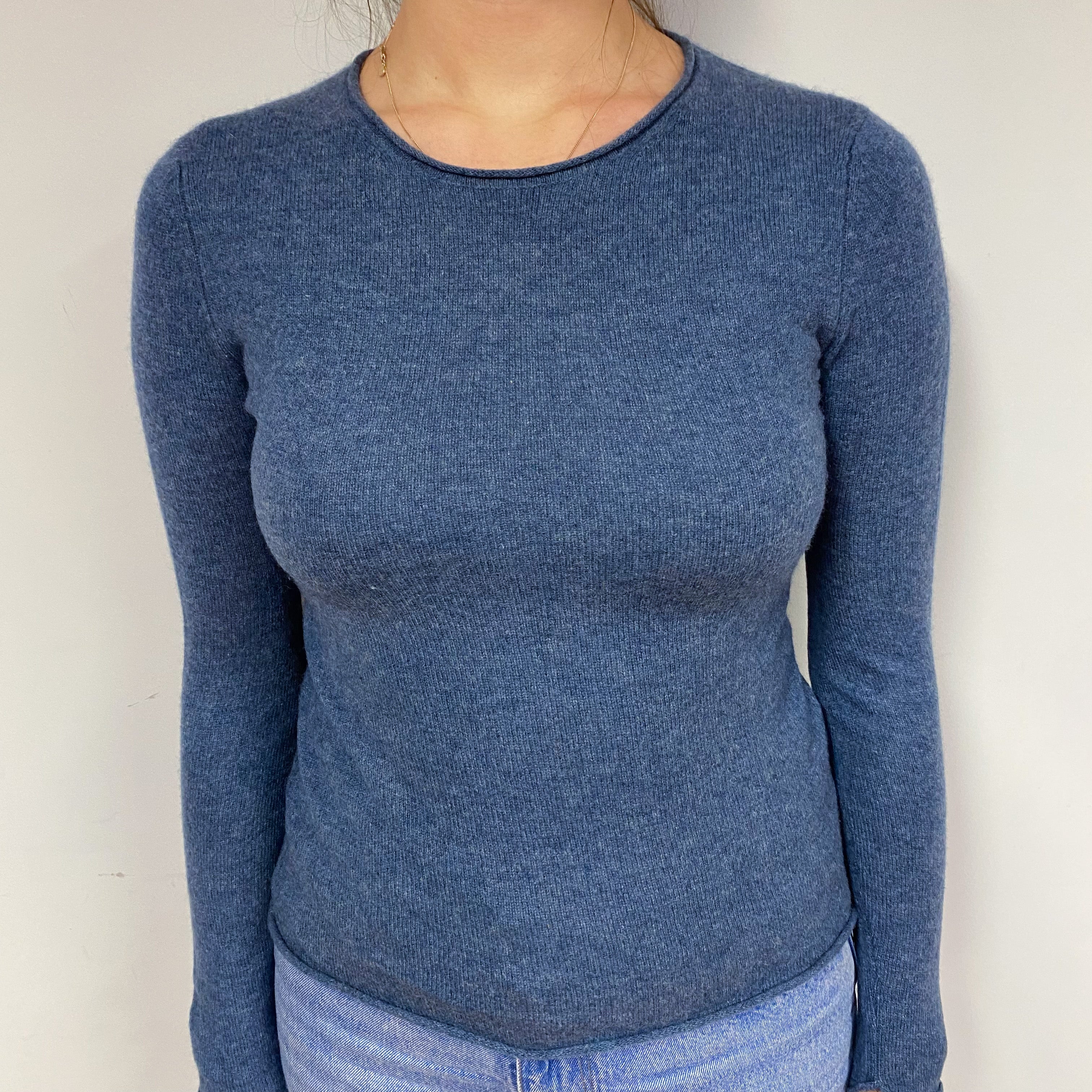 Denim Blue Cashmere Crew Neck Jumper Small