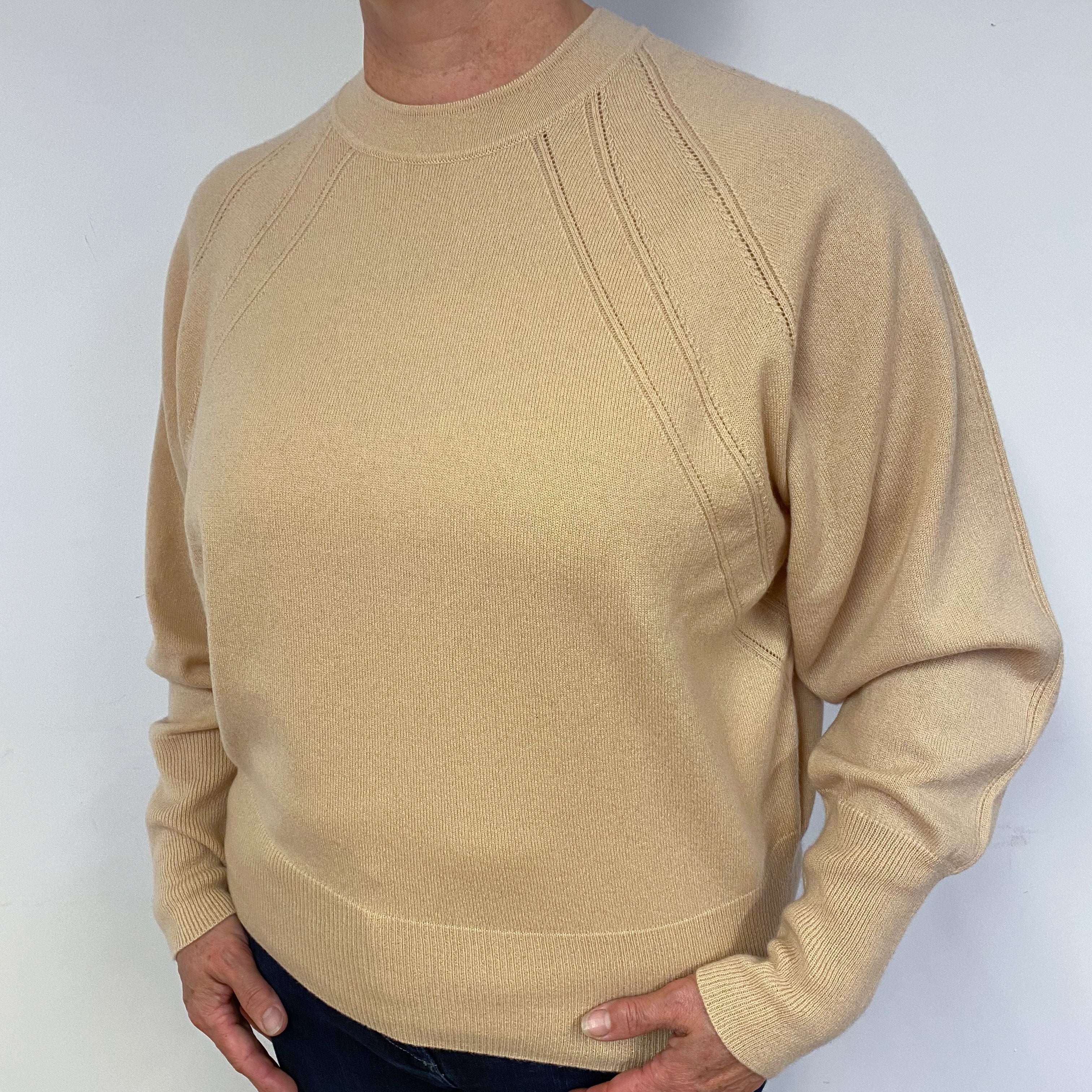 New Scottish Sand Beige Cashmere Crew Neck Jumper Large