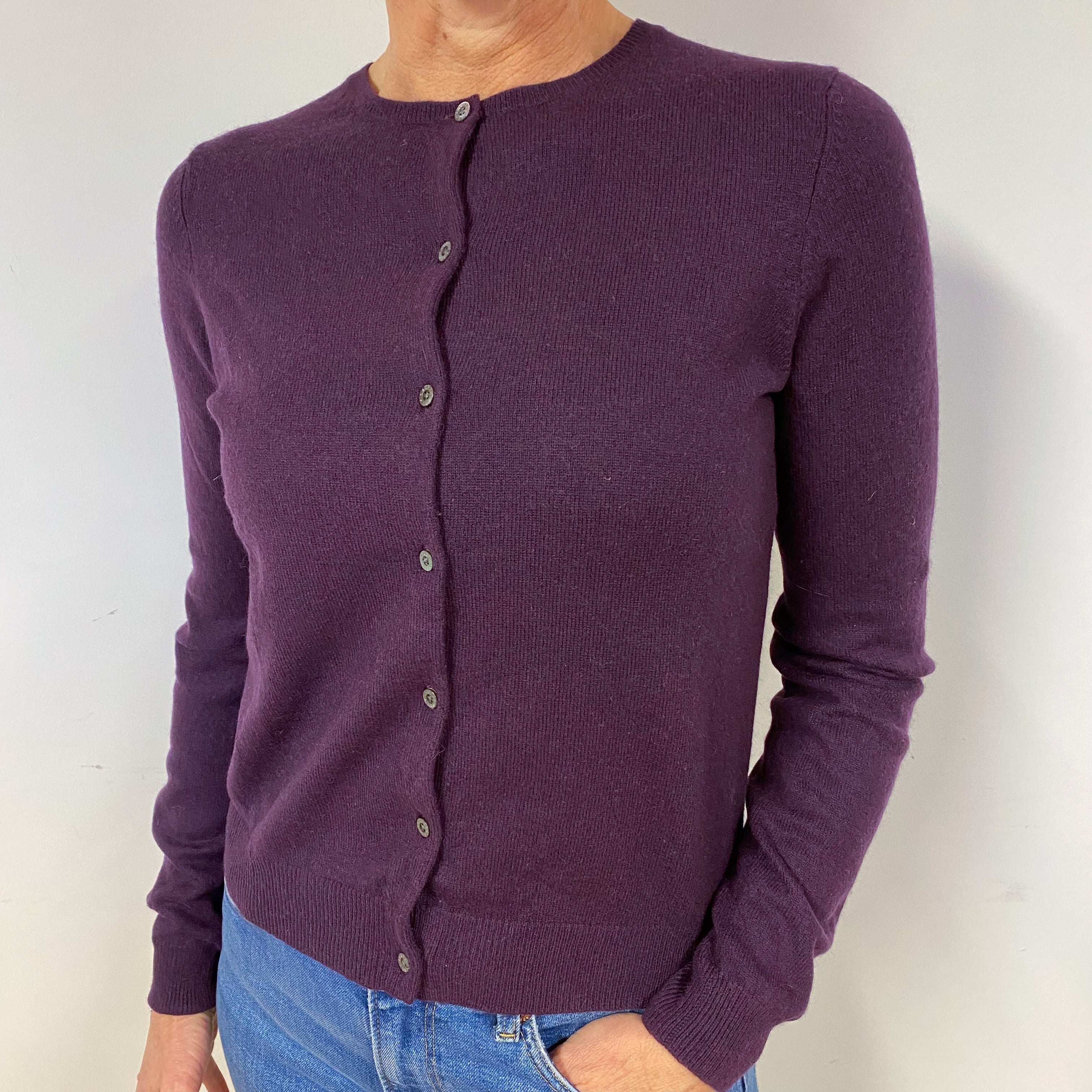 Ralph Lauren Purple Cashmere Crew Neck Cardigan Medium