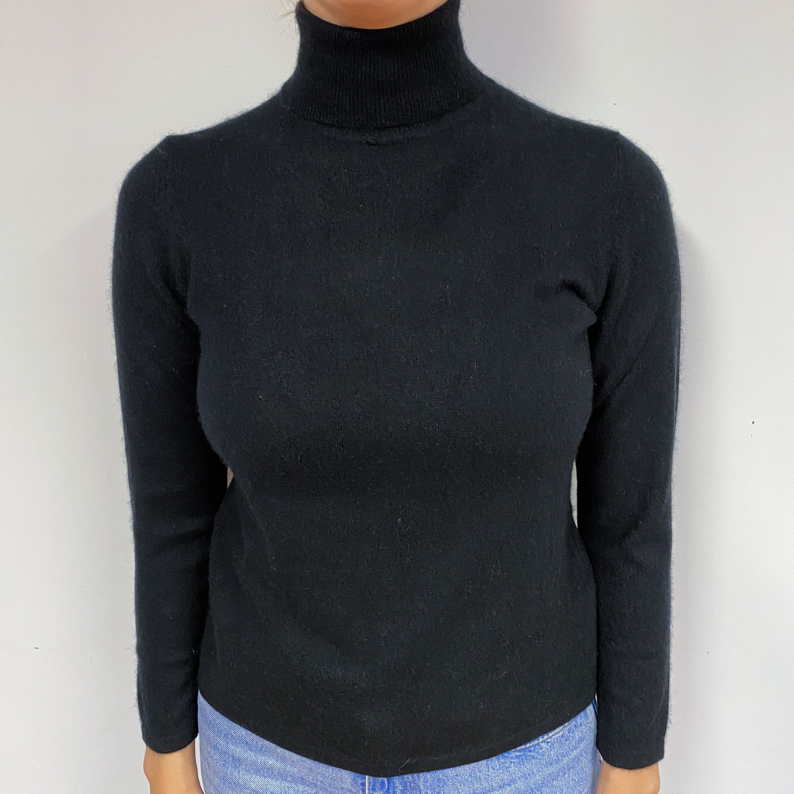 Black Cashmere Polo Neck Jumper Small