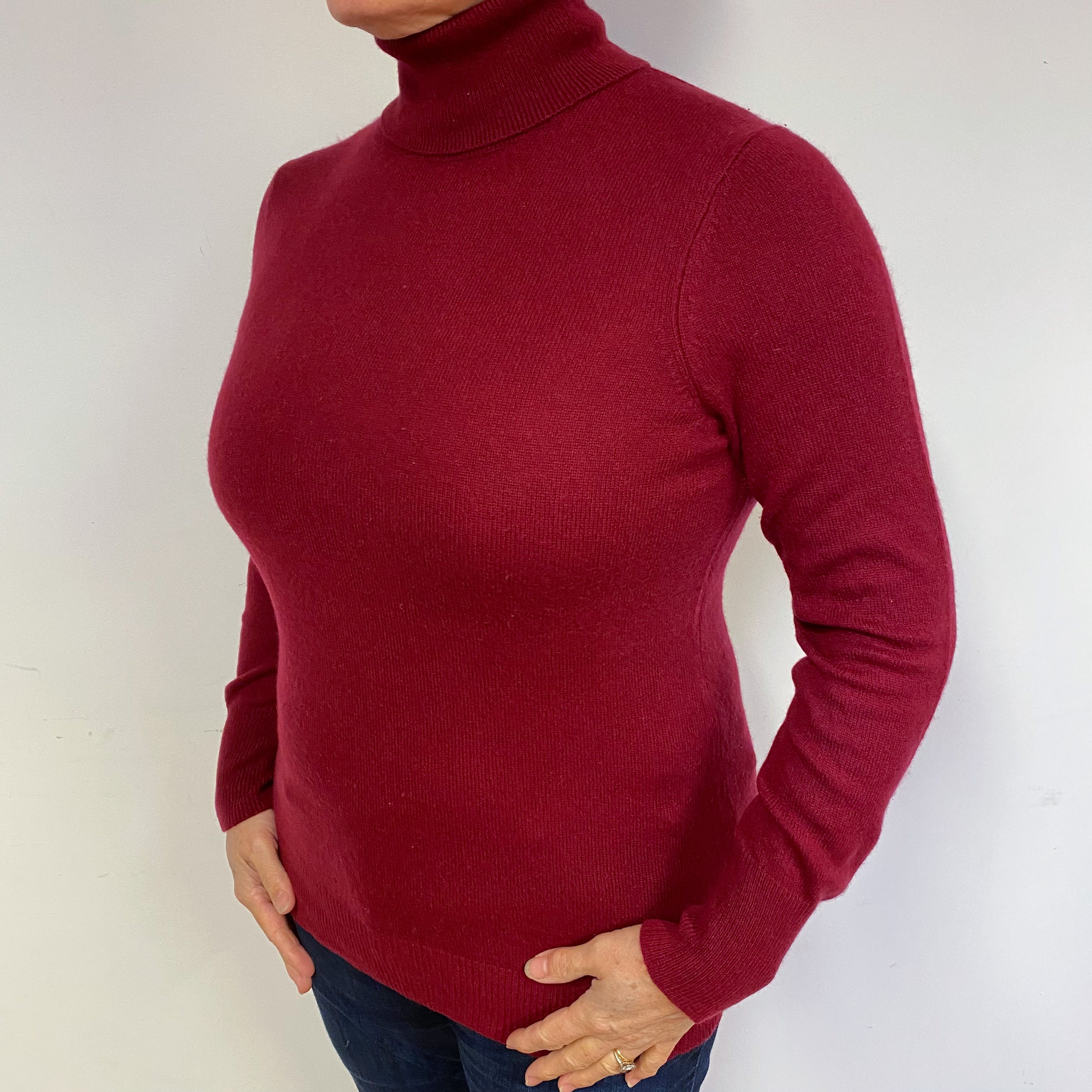 Wine Red Cashmere Polo Neck Jumper Large