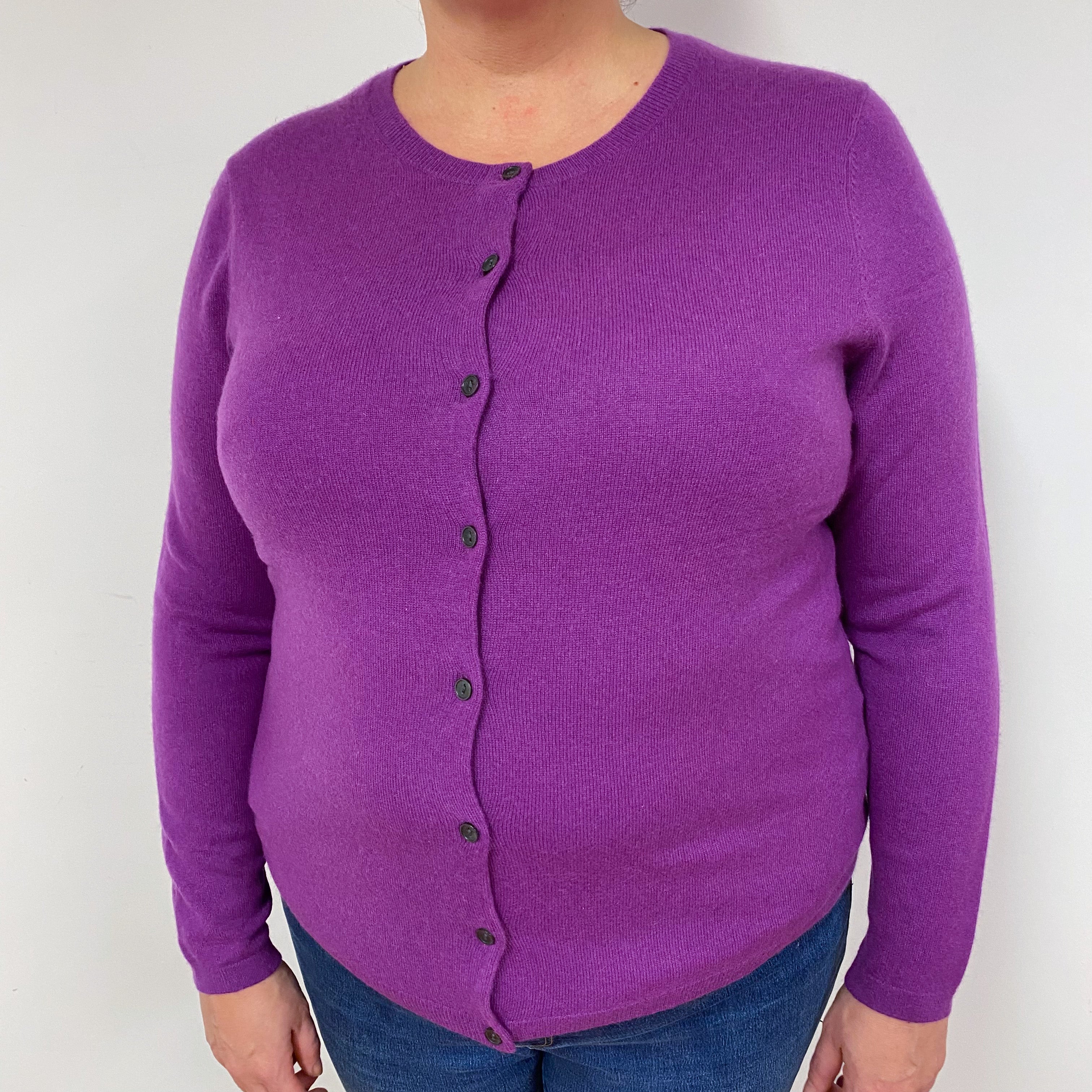 Violet Purple Cashmere Crew Neck Cardigan Extra Large