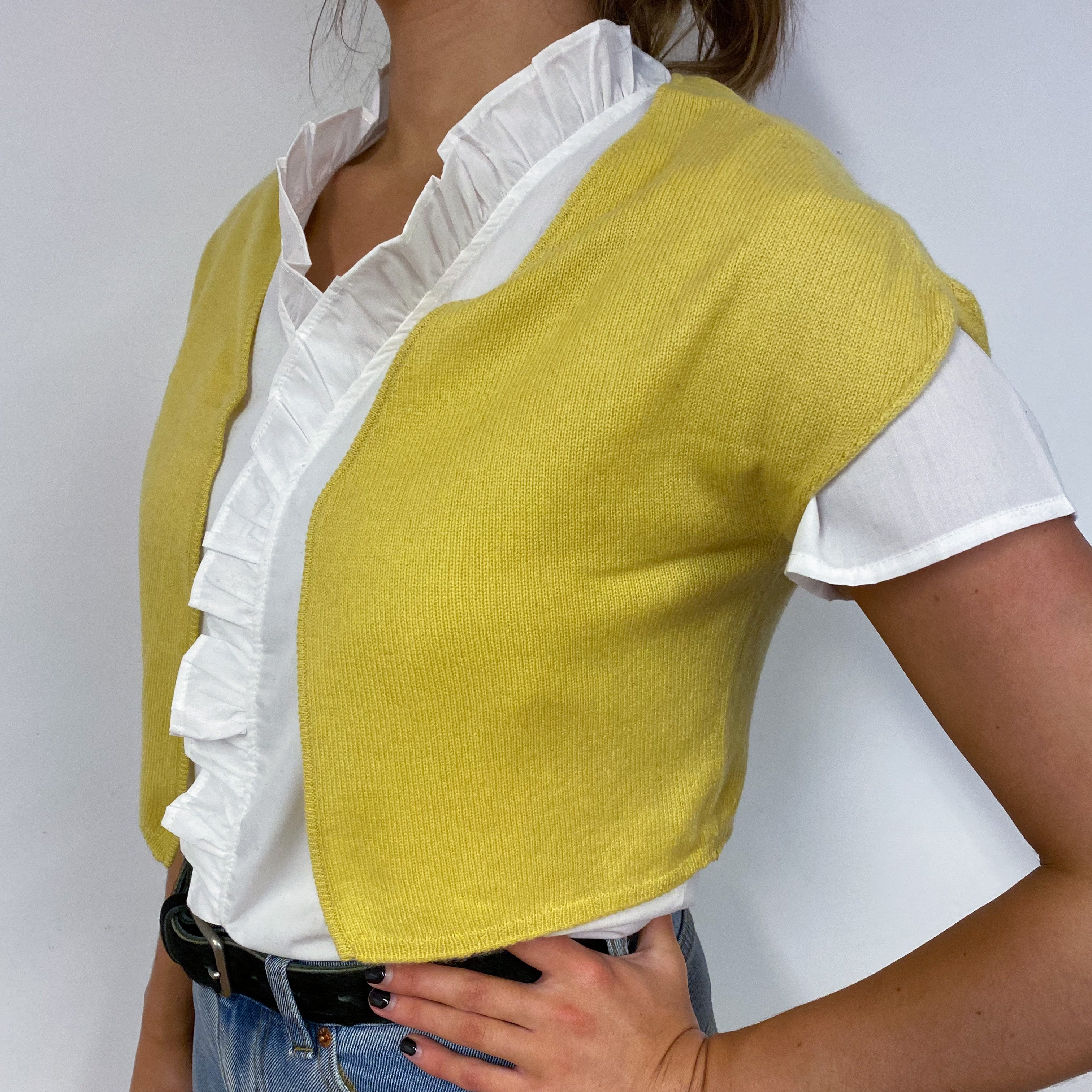 Custard Yellow Waistcoat Style Cashmere Cardigan Small