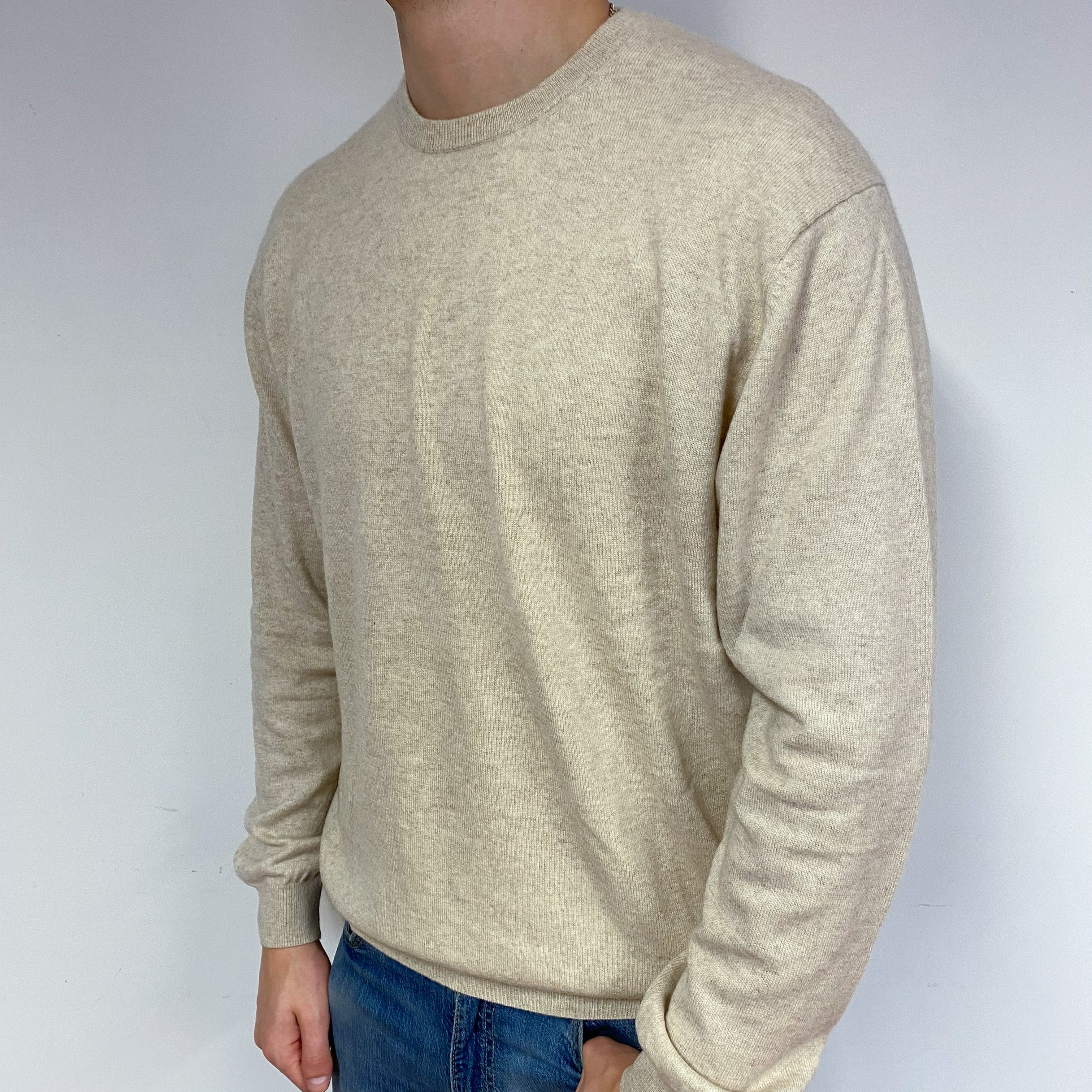 Men's Pale Biscuit Cashmere Crew Neck Jumper XL