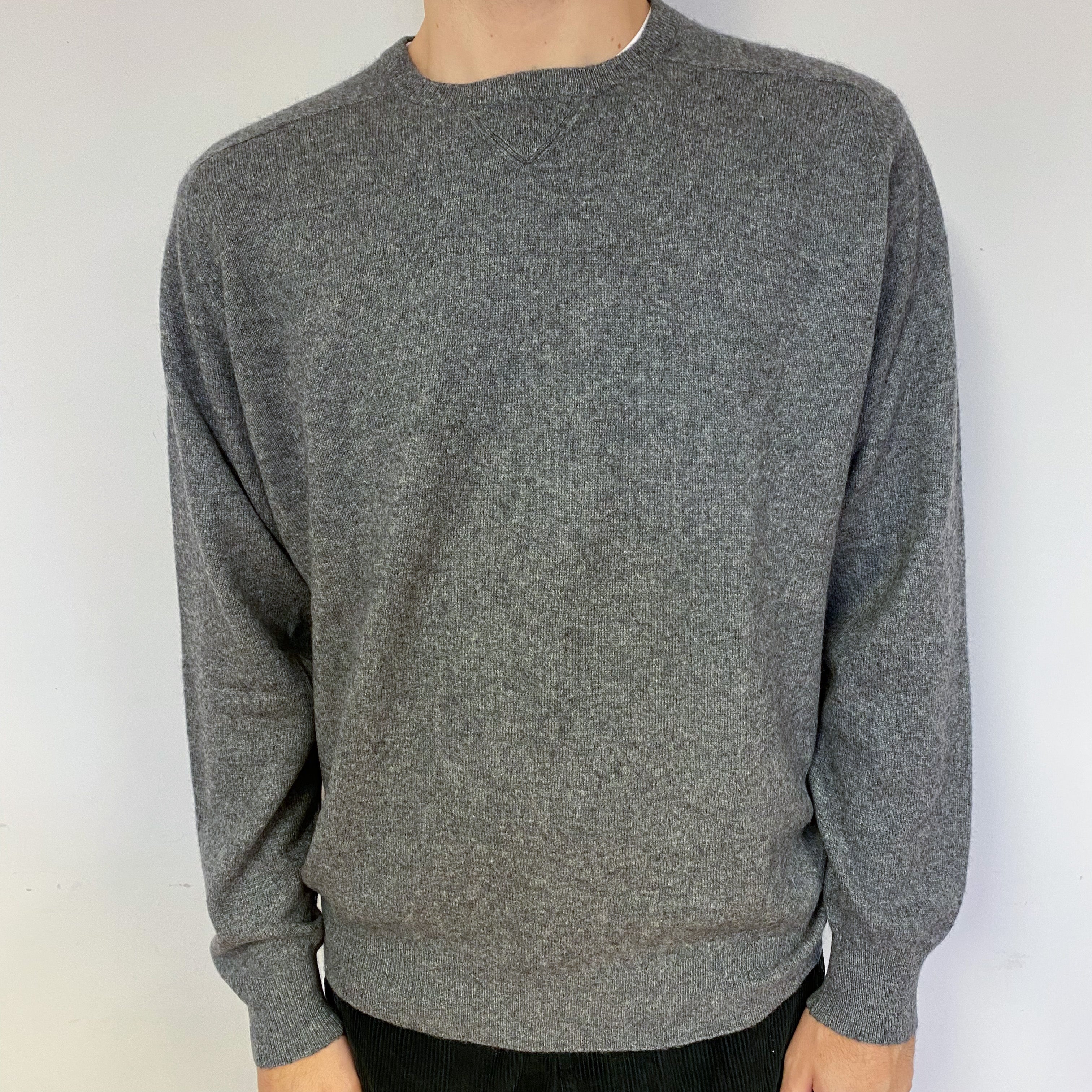 Men's Smoke Grey Cashmere Crew Neck Jumper Large