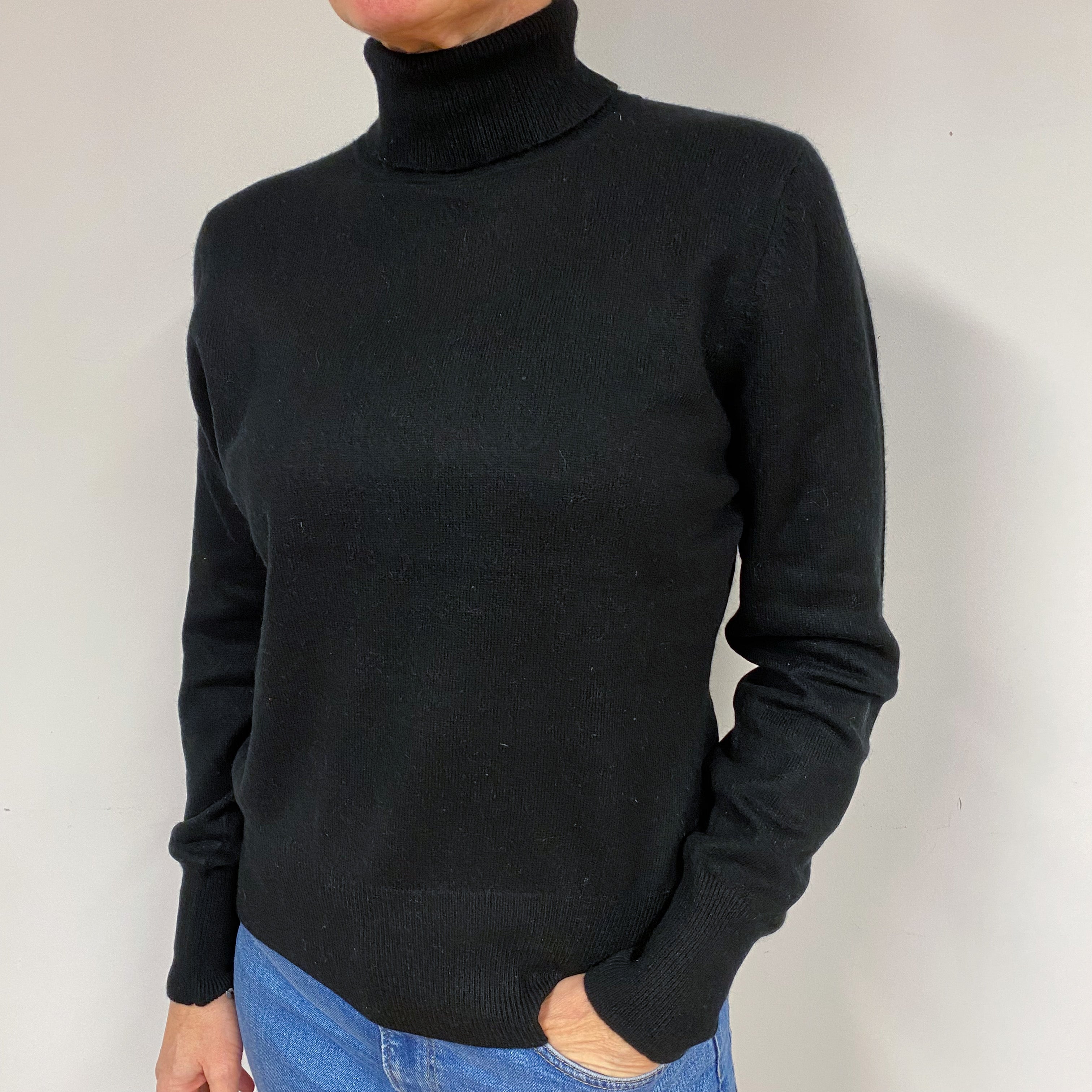 Black Cashmere Polo Neck Jumper Medium