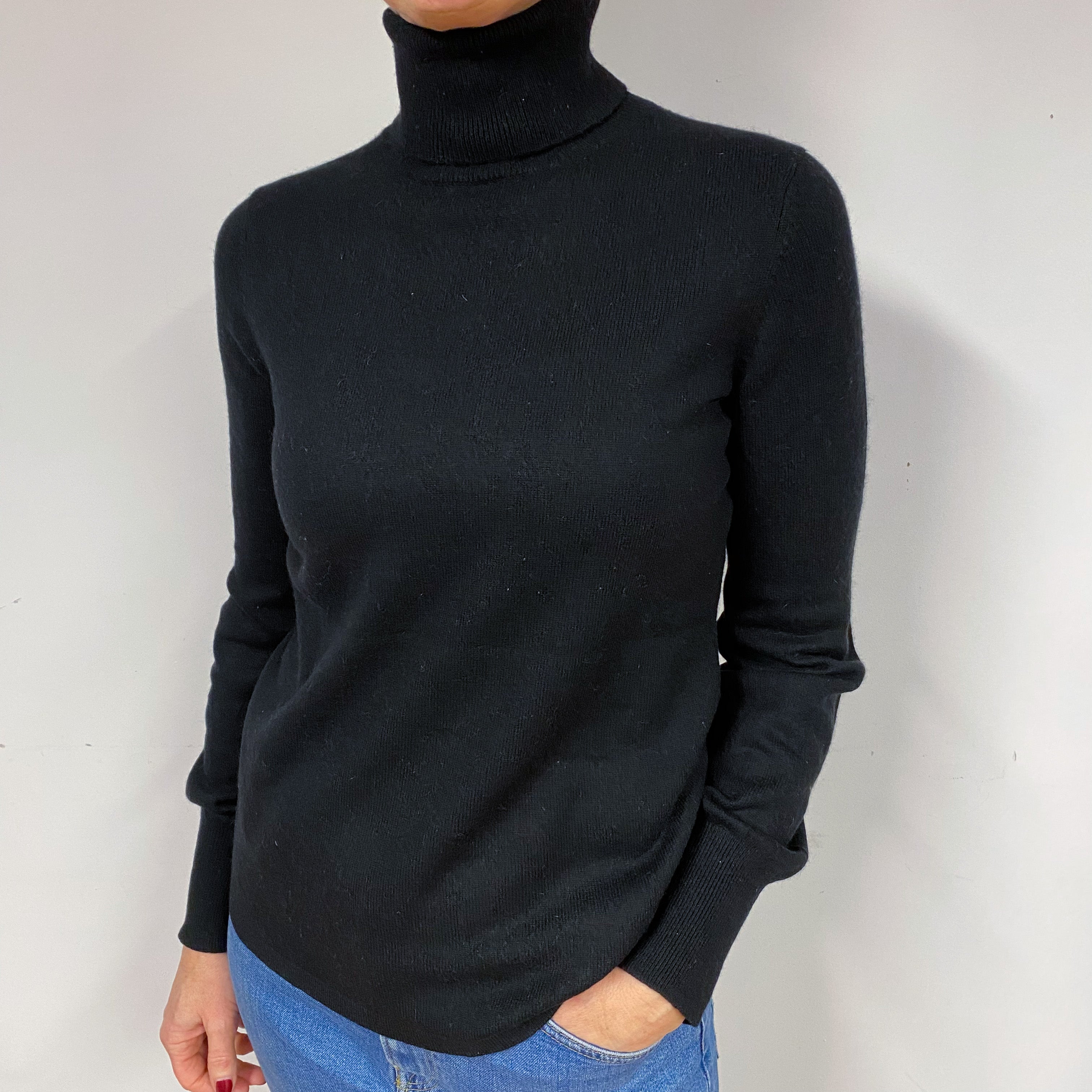 Black Cashmere Polo Neck Jumper Medium