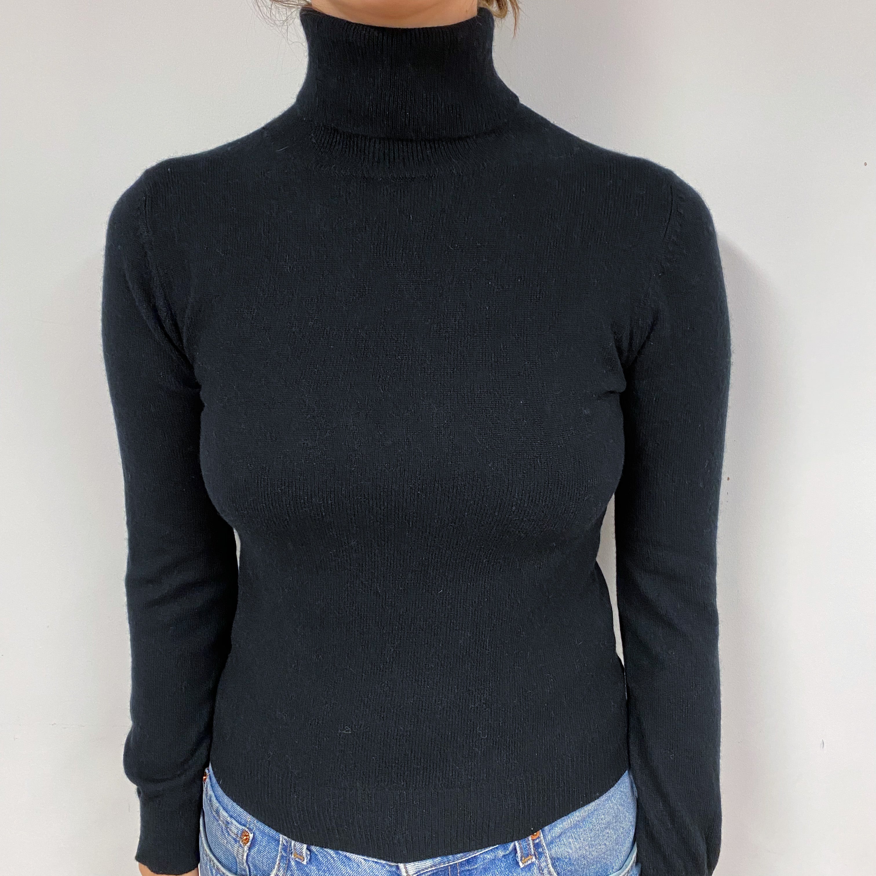 Black Cashmere Polo Neck Jumper Small