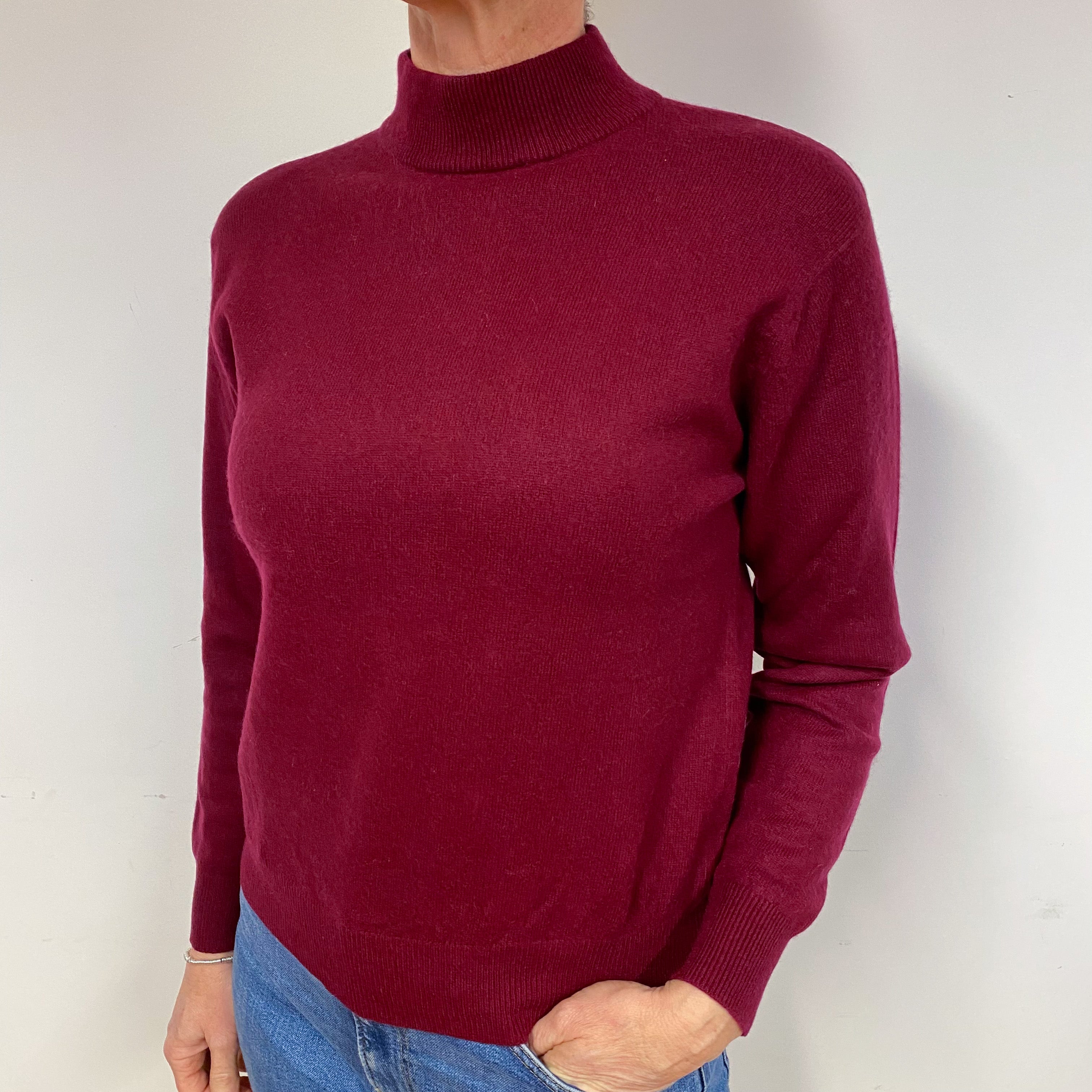 Wine Red Cashmere Turtle Neck Jumper Medium