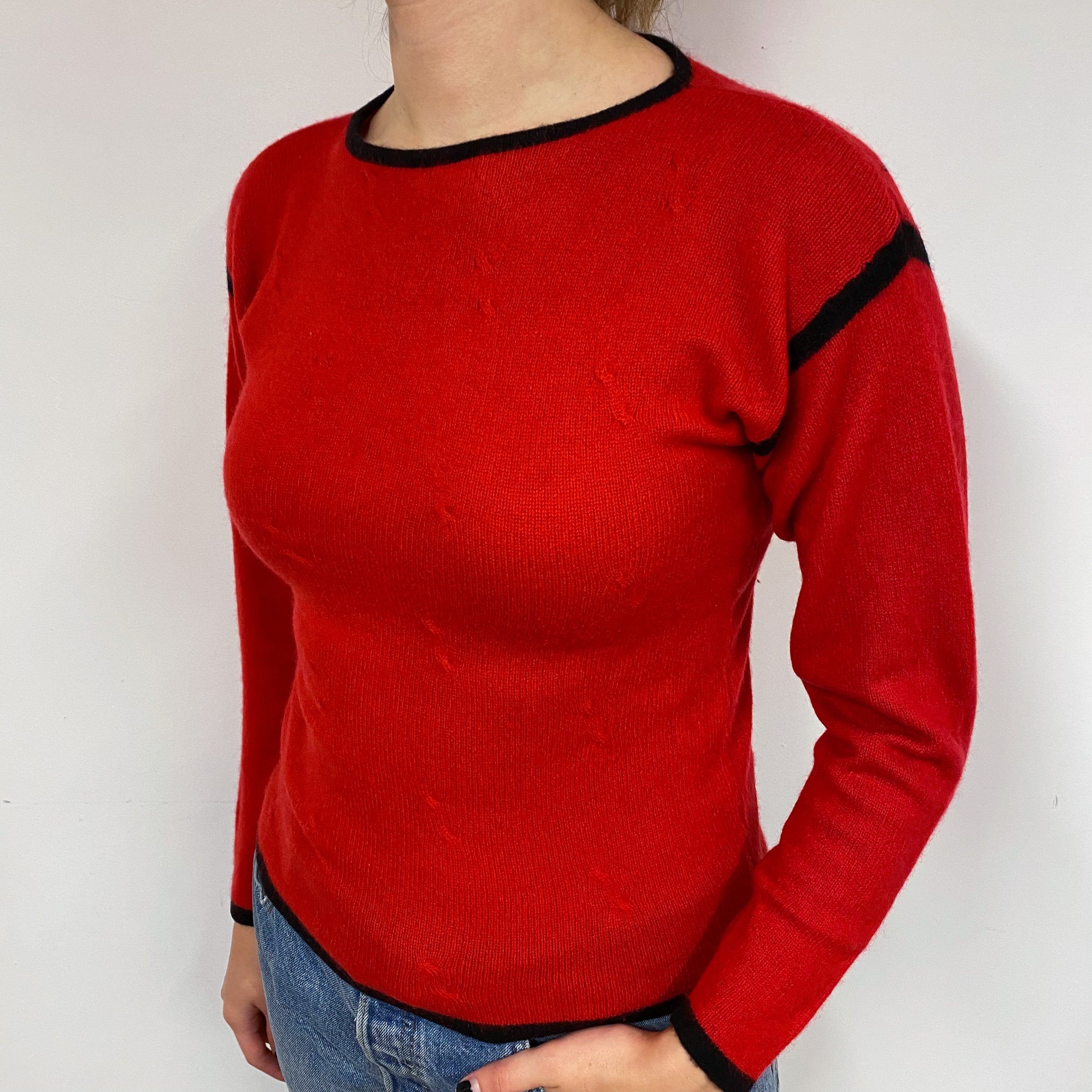 Vintage Scarlet Red Cashmere Crew Neck Jumper Small