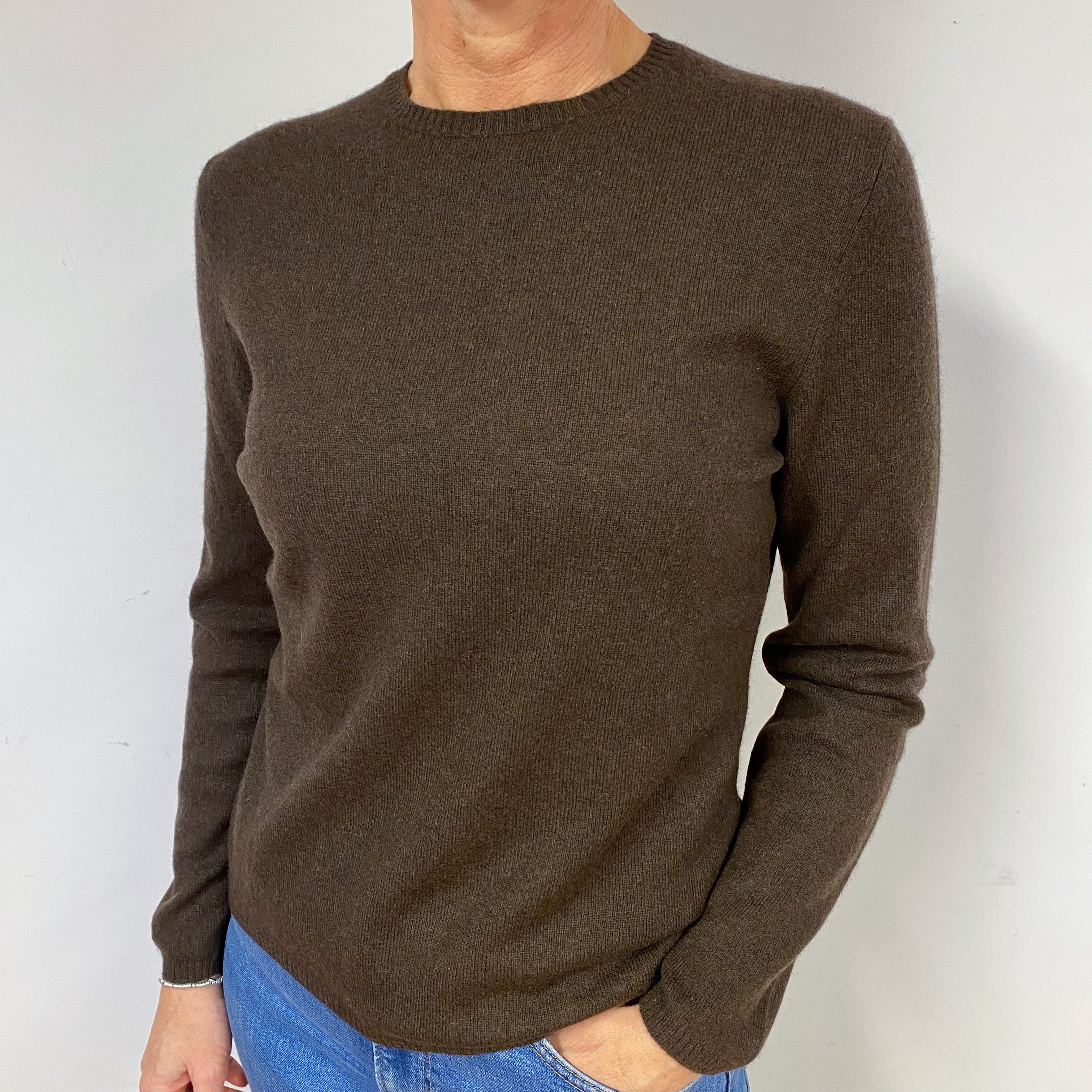 Chocolate Brown Cashmere Crew Neck Jumper Medium