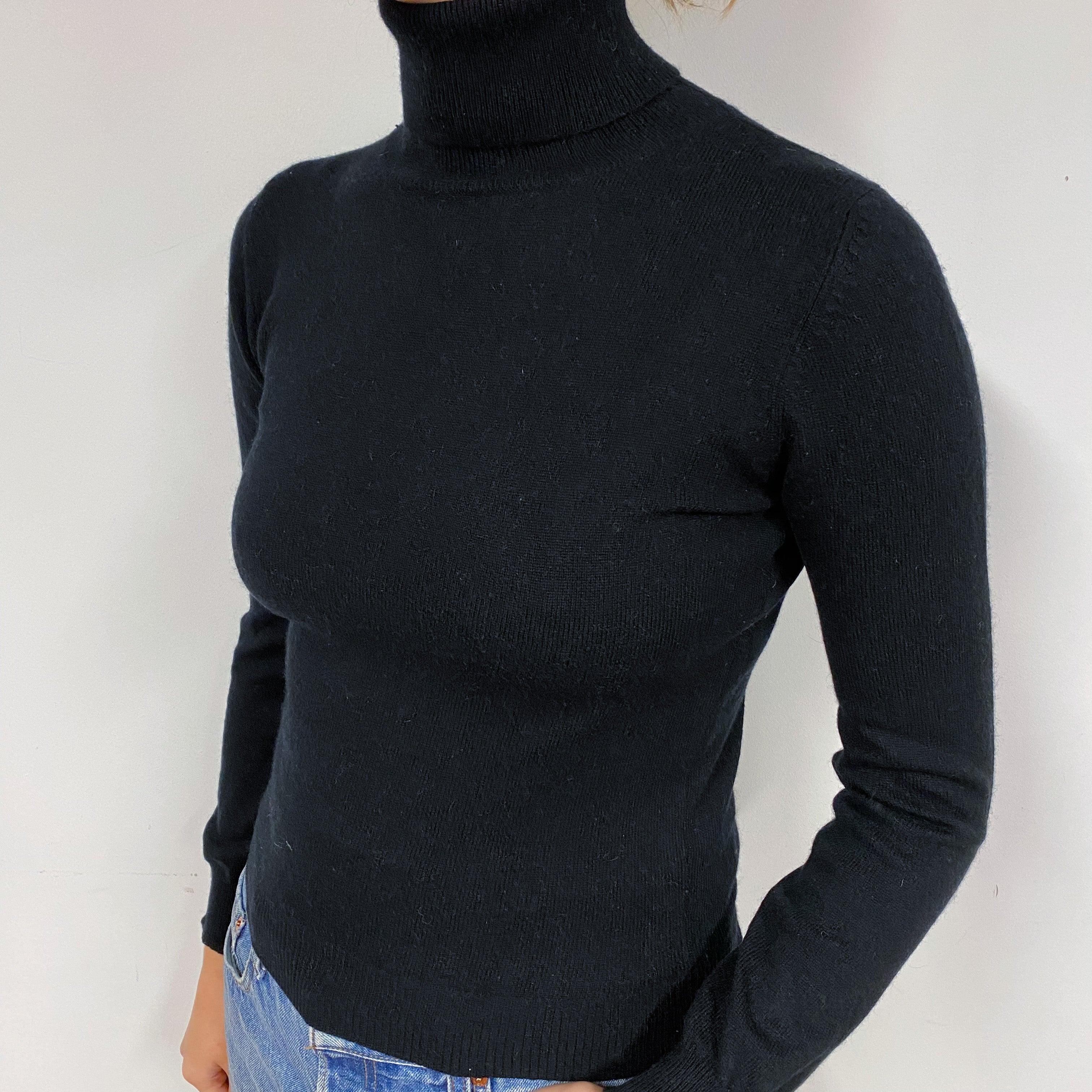 Black Cashmere Polo Neck Jumper Small