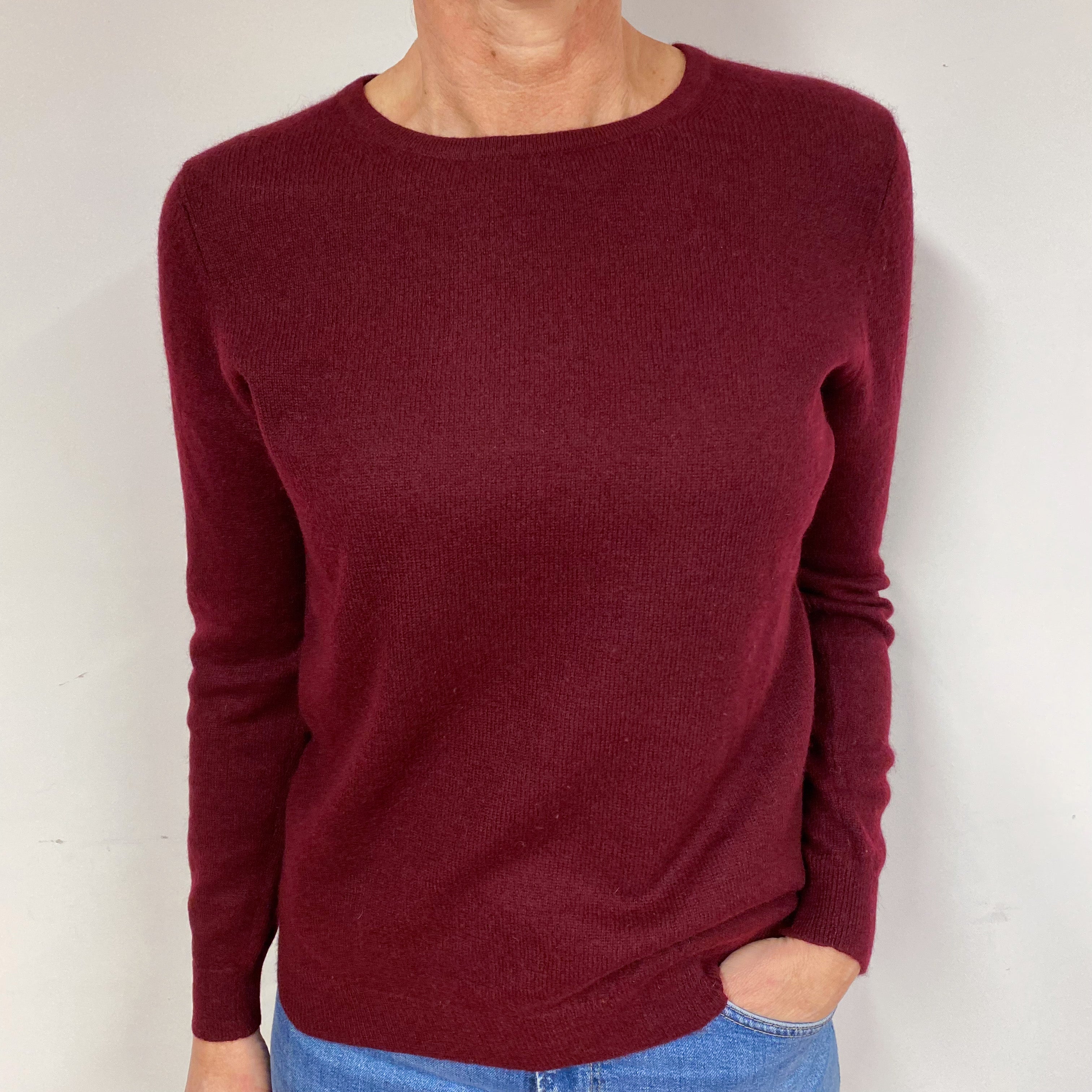 Claret Red Cashmere Crew Neck Jumper Medium