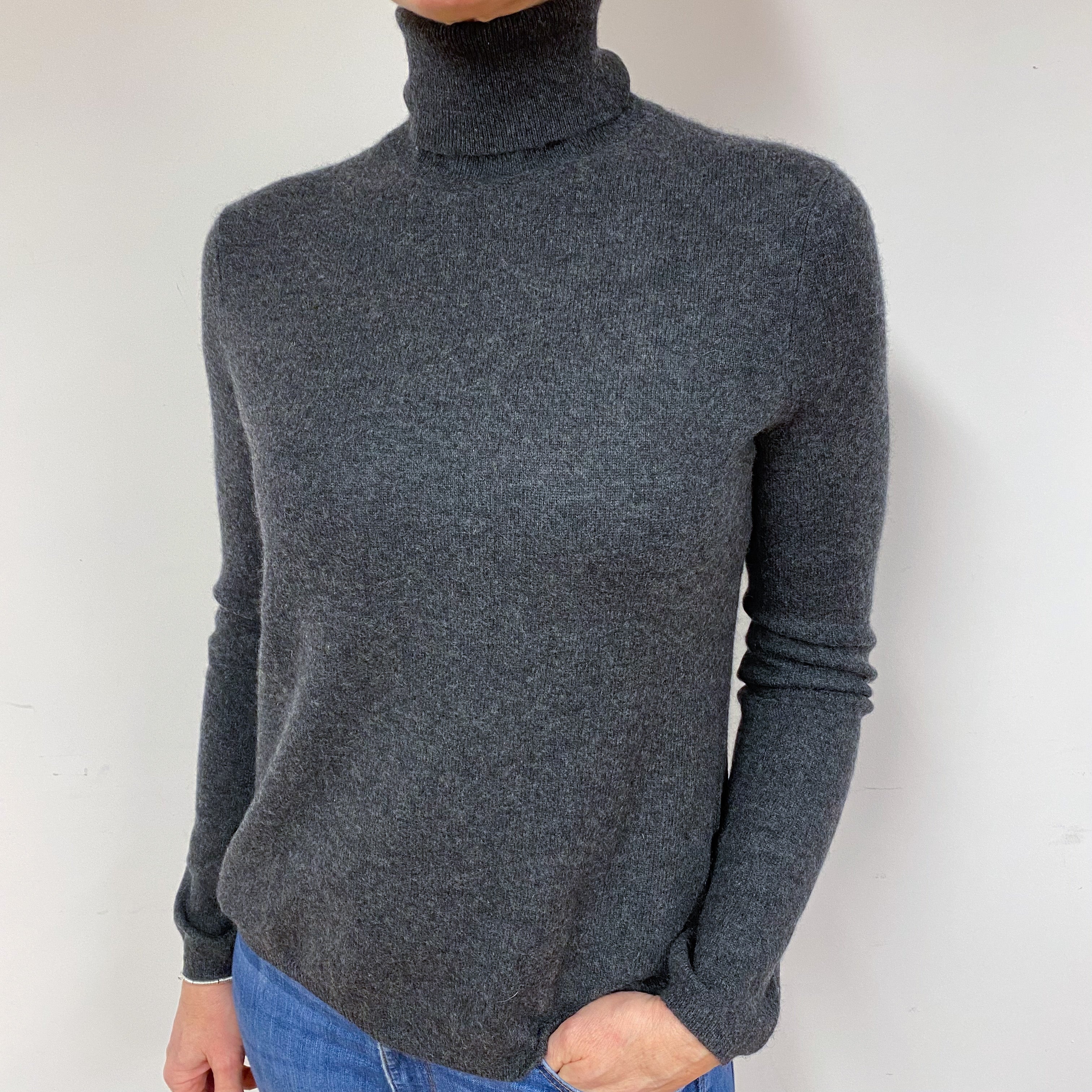 Slate Grey Cashmere Polo Neck Jumper Medium