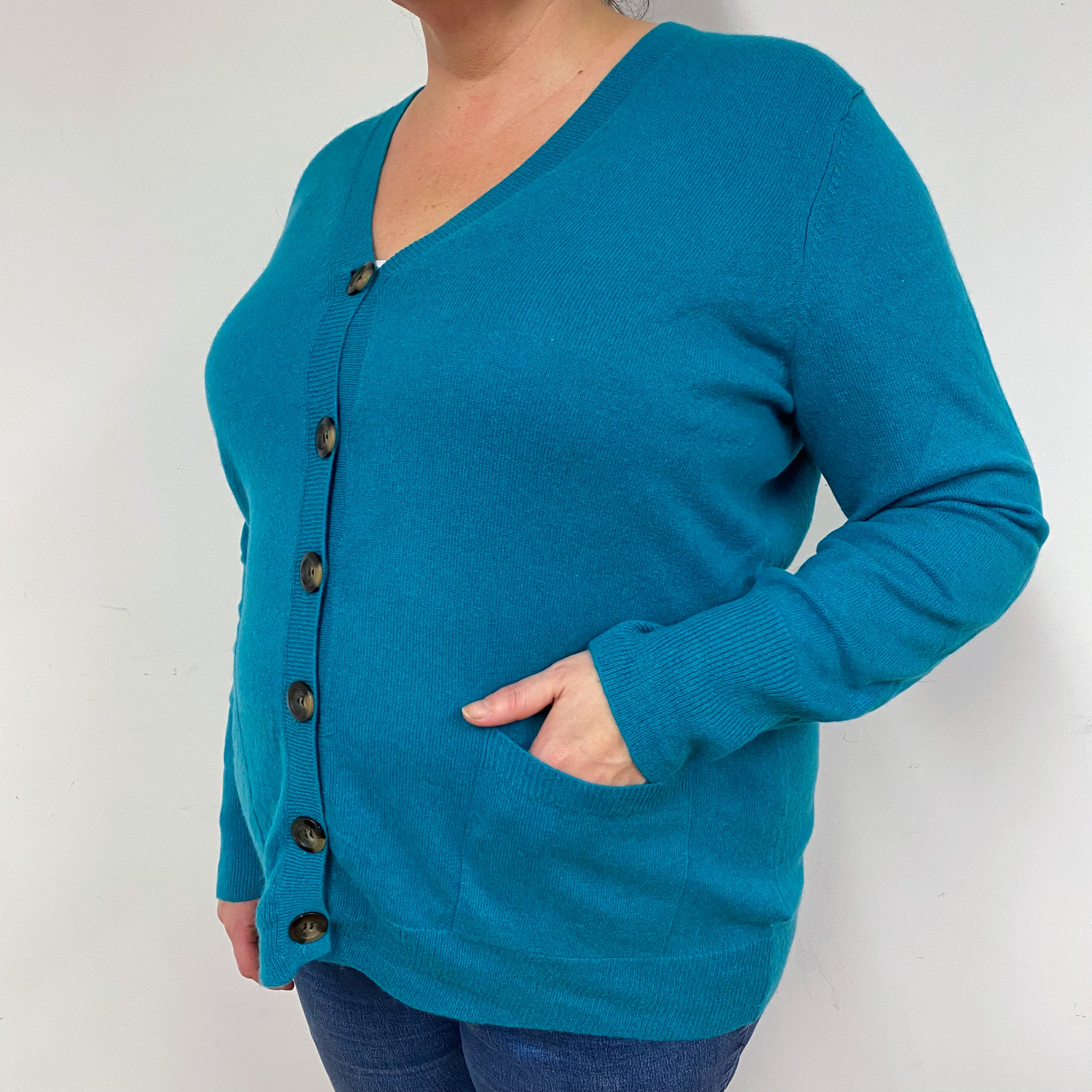 Dark Emerald Green Cashmere V-Neck Cardigan Extra Large