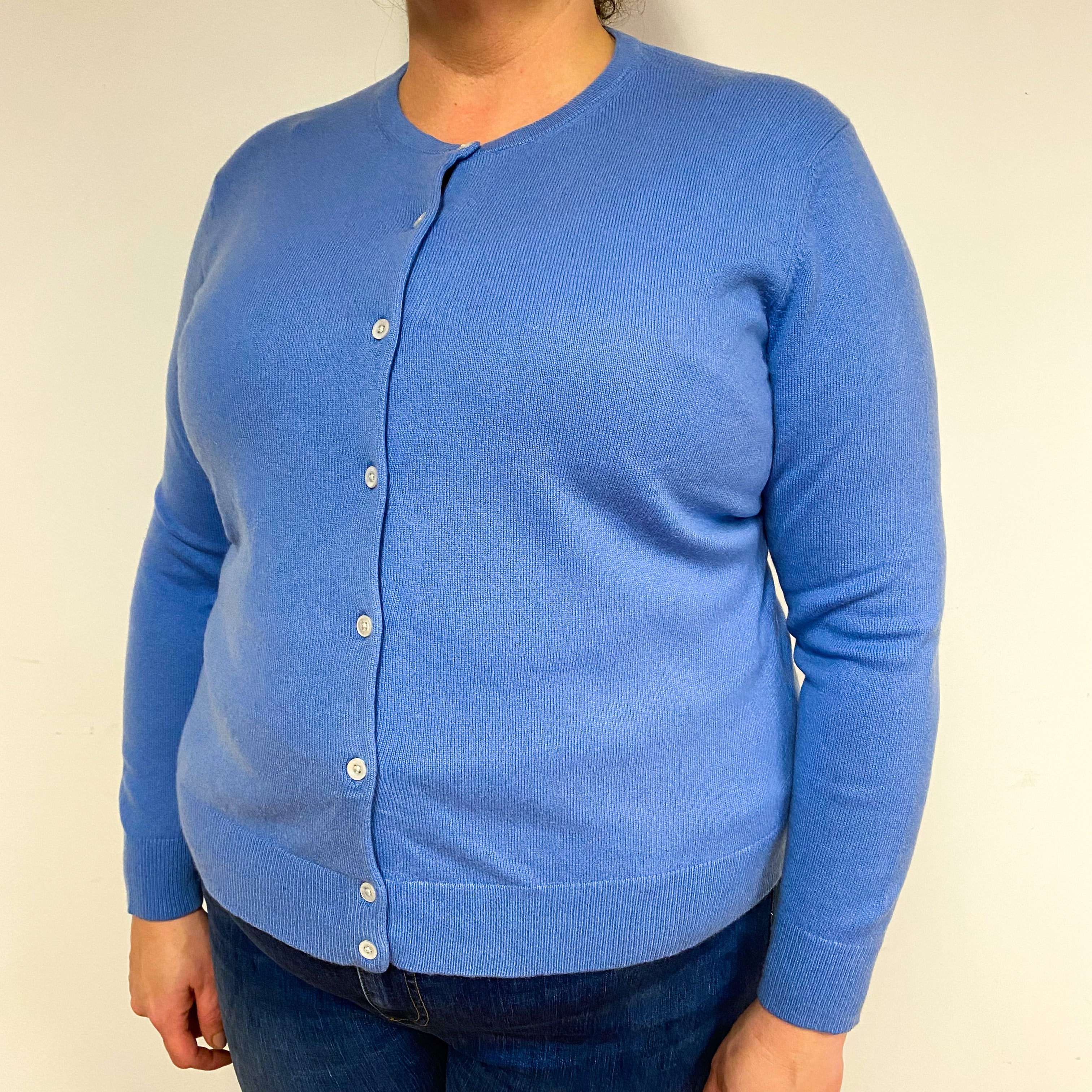 Cornflower Blue Cashmere Crew Neck Cardigan Extra Large