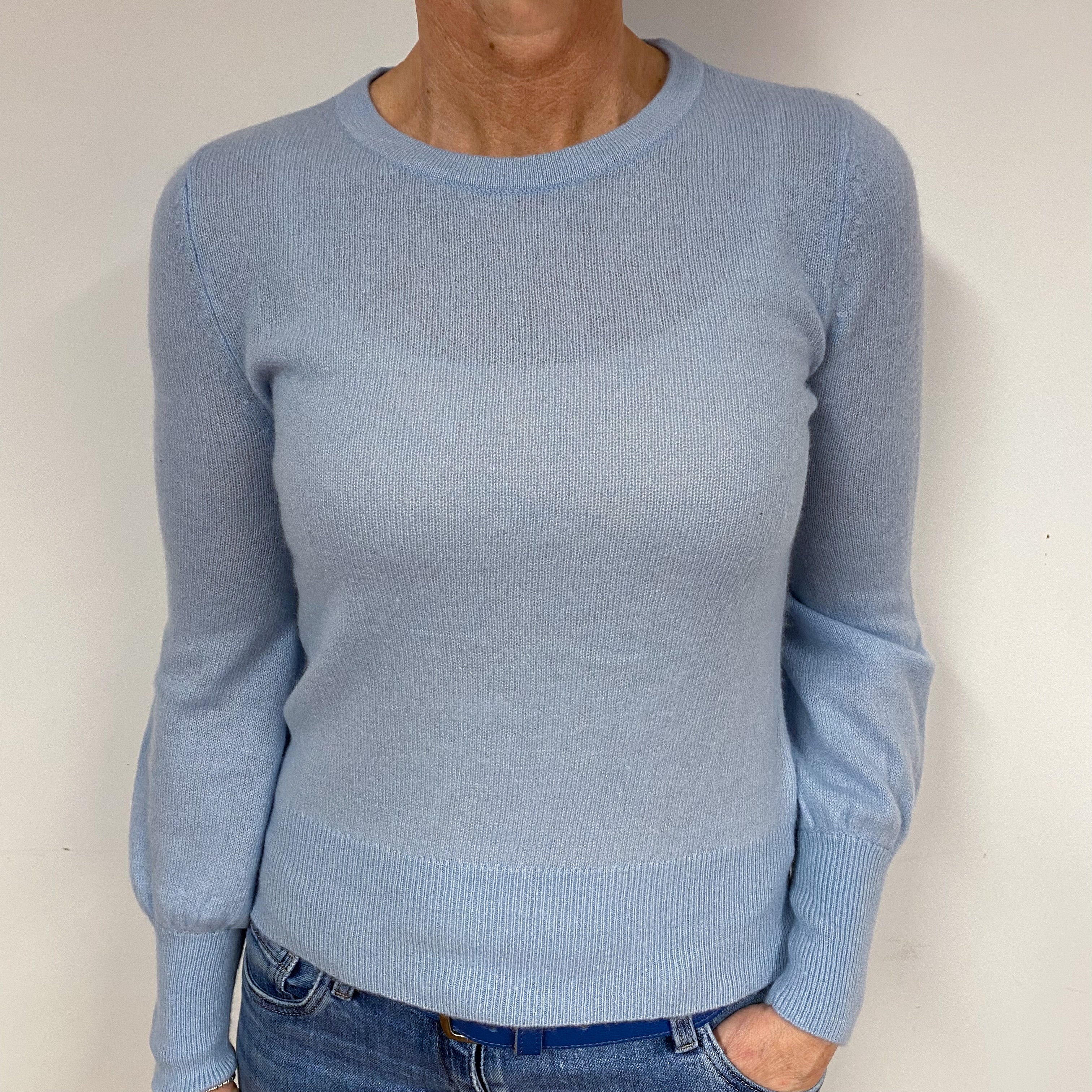 Lightweight Powder Blue Cashmere Crew Neck Jumper Medium