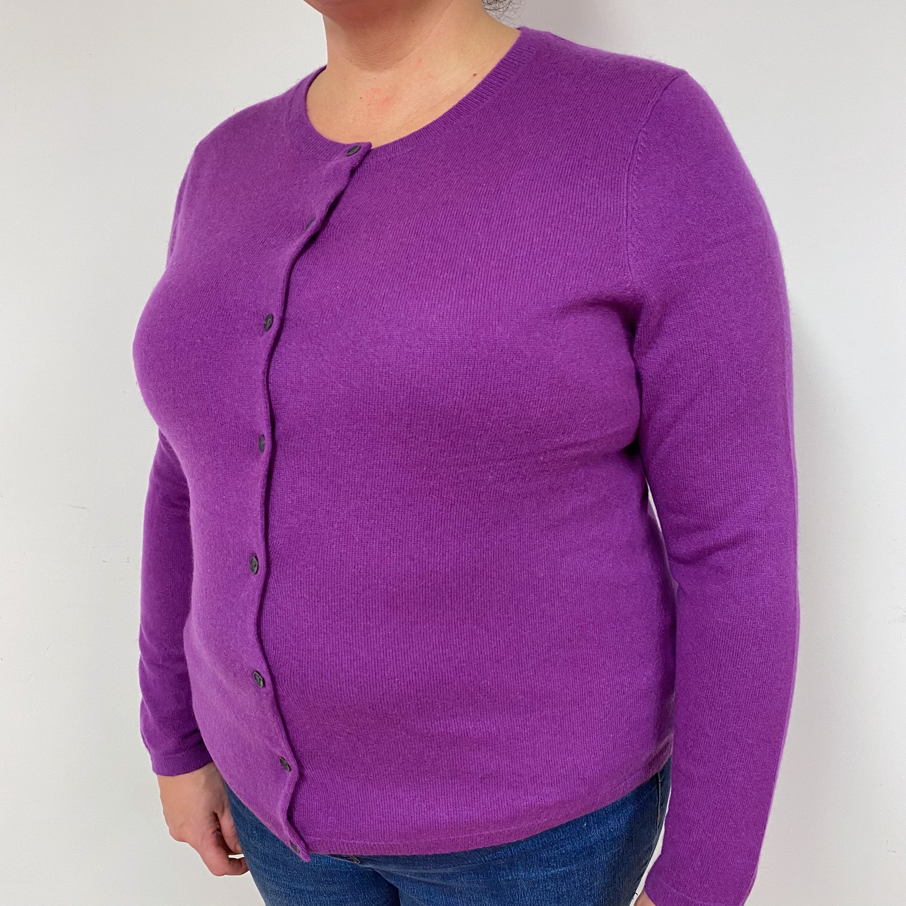 Violet Purple Cashmere Crew Neck Cardigan Extra Large