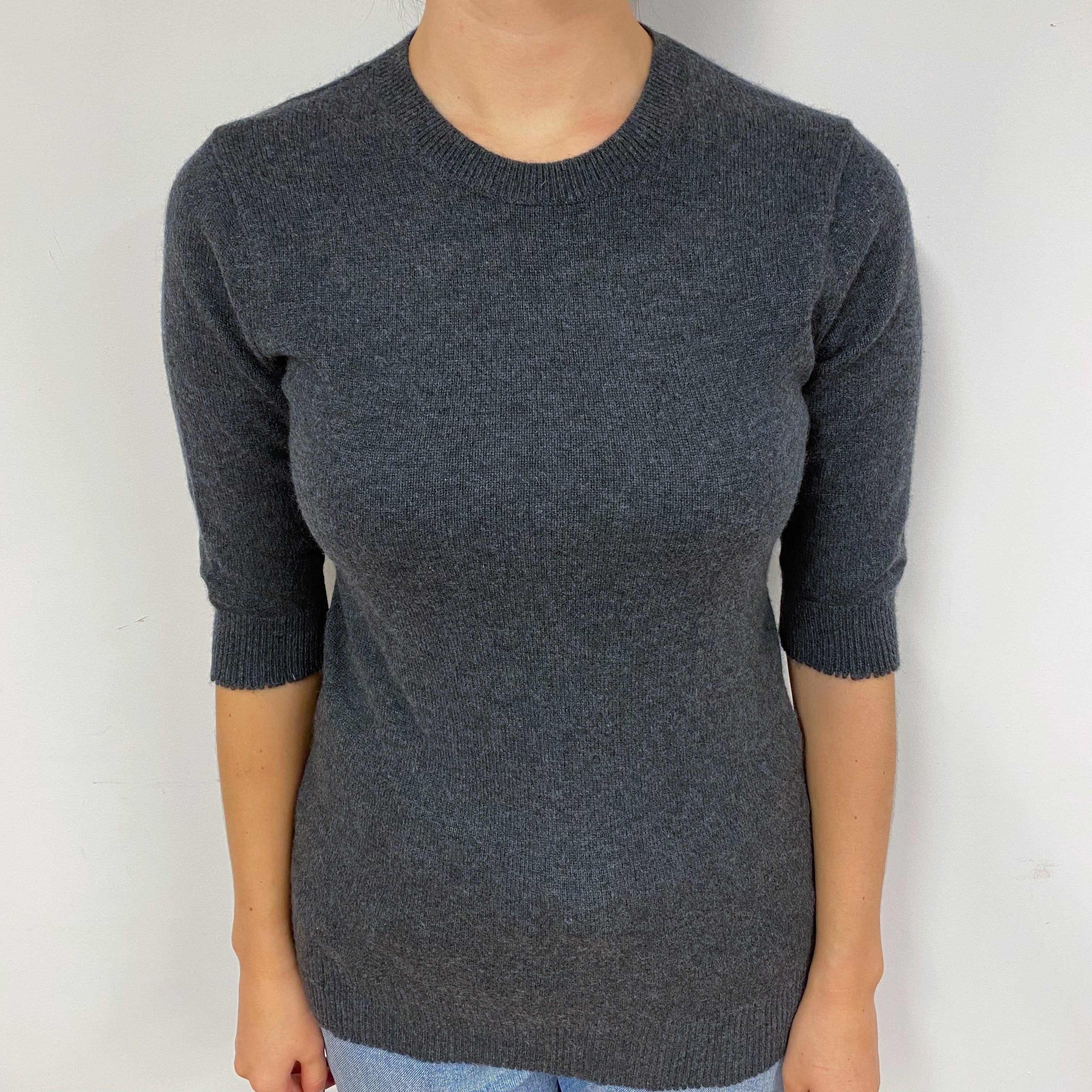 Charcoal Grey Cashmere Crew Neck Jumper Small