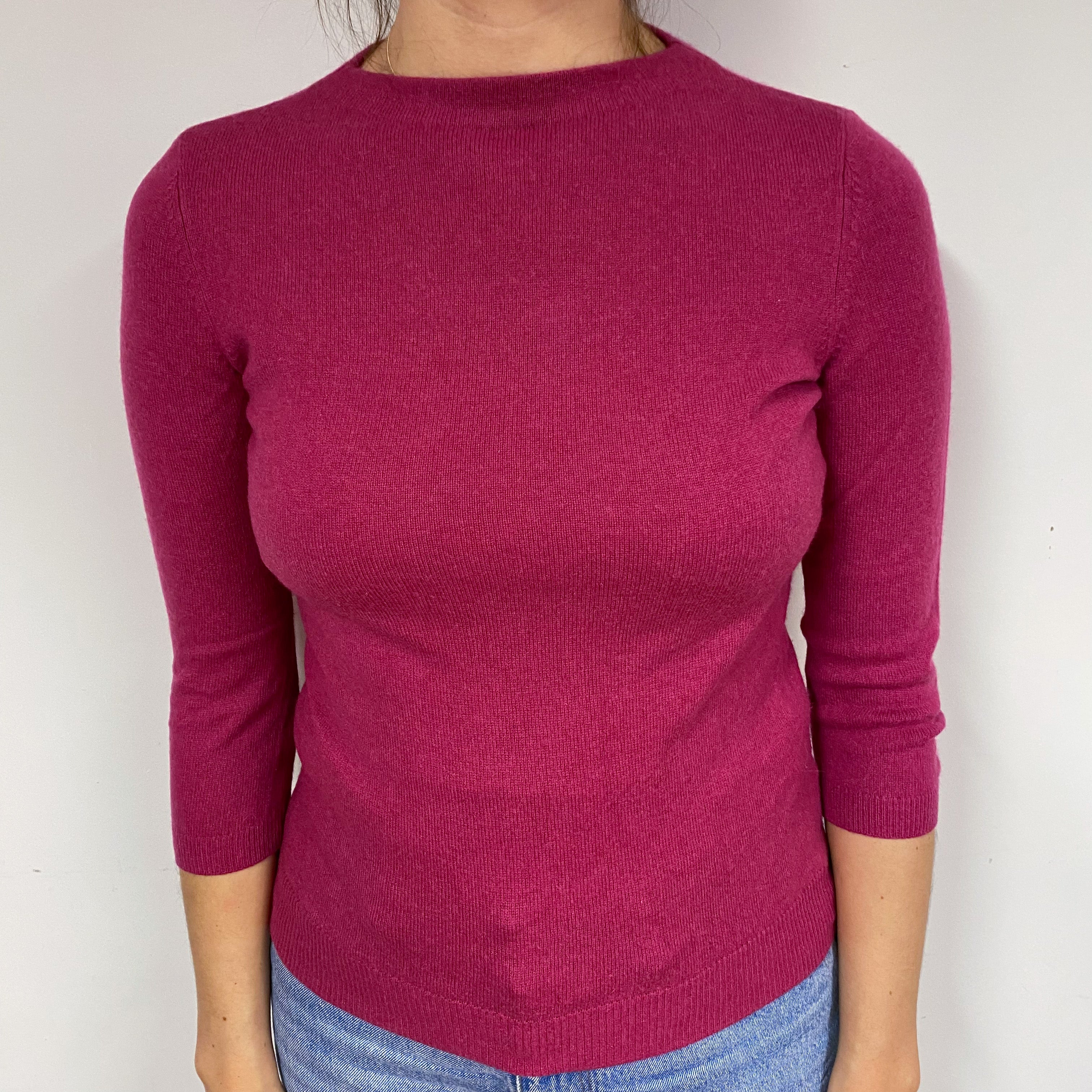 Deep Raspberry Pink Cashmere Crew Neck Jumper Small/Petite